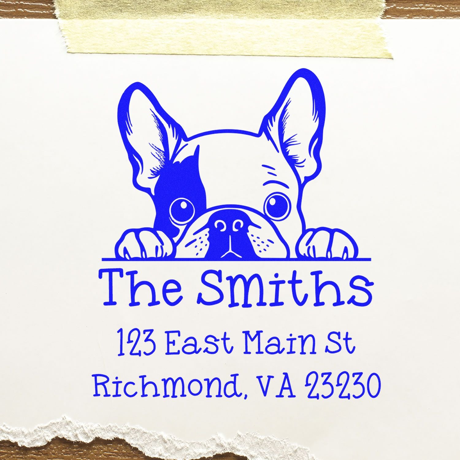 Self-Inking French Bulldog Peeking Puppy Custom Address Label Stamp - Engineer Seal Stamps