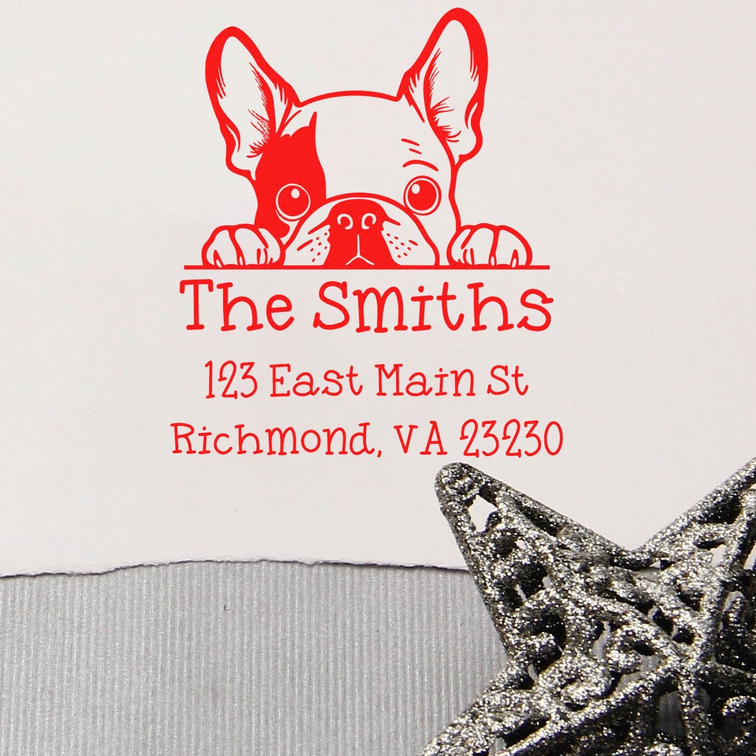Wood Handle French Bulldog Puppy Customized Address Label Stamp - Engineer Seal Stamps