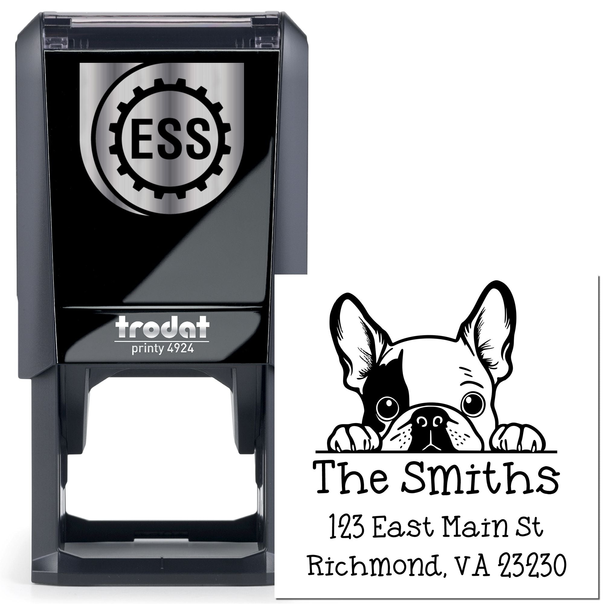 Self-Inking French Bulldog Peeking Puppy Custom Address Label Stamp - Engineer Seal Stamps