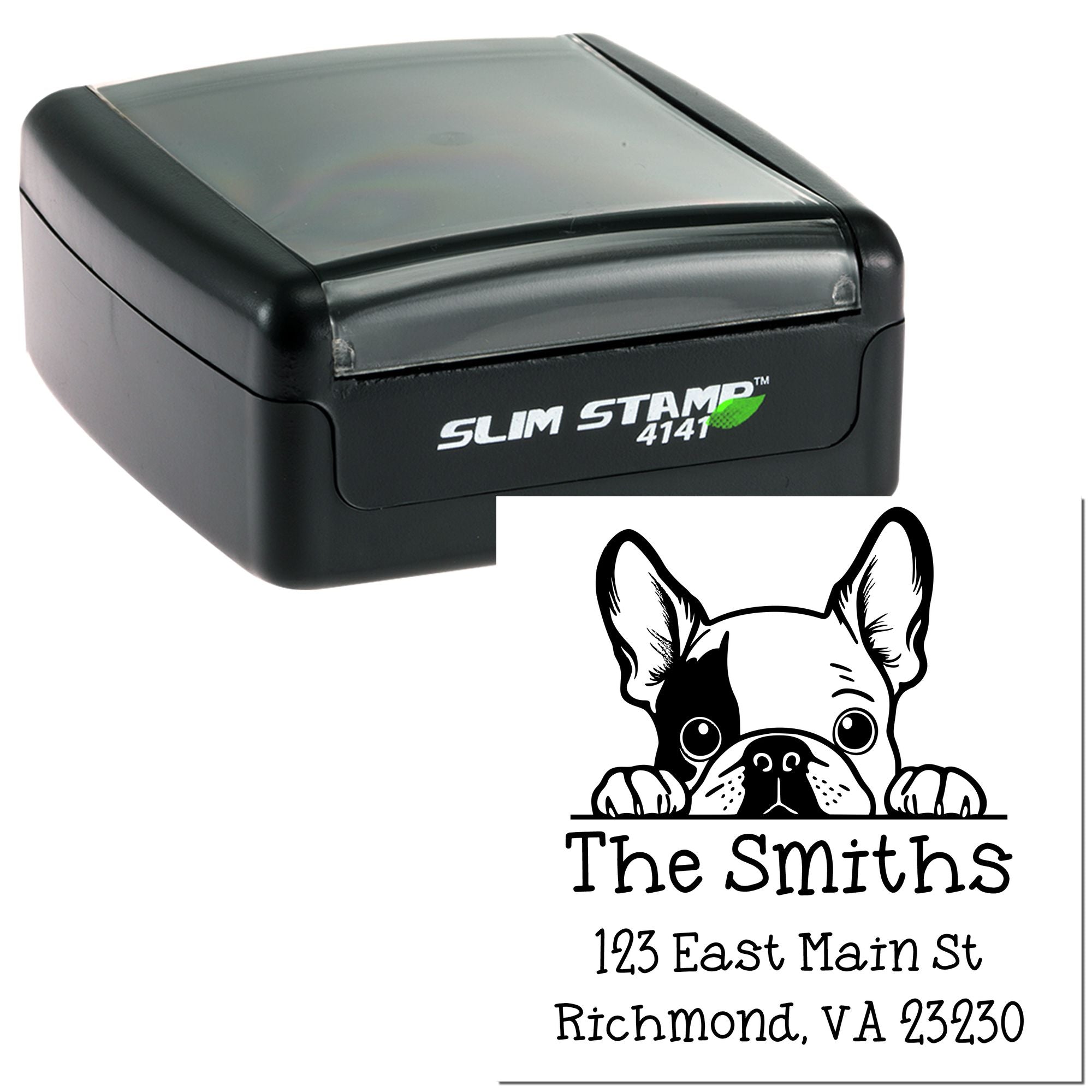 Slim French Bulldog Personalized New Address Stamp - Engineer Seal Stamps