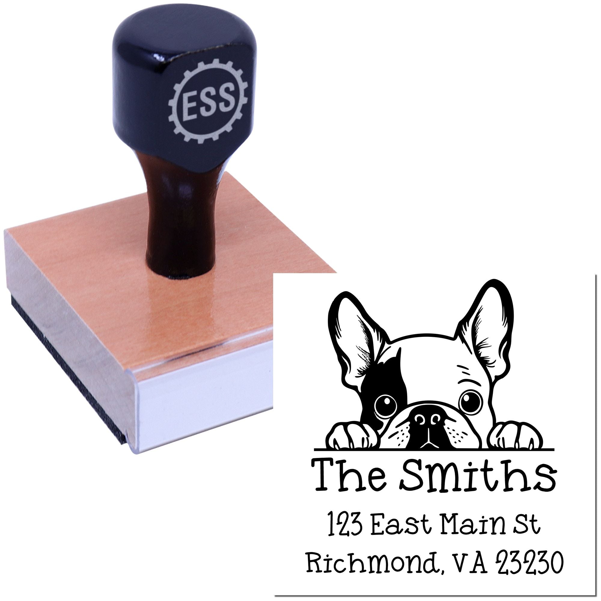 Wood Handle French Bulldog Puppy Customized Address Label Stamp - Engineer Seal Stamps