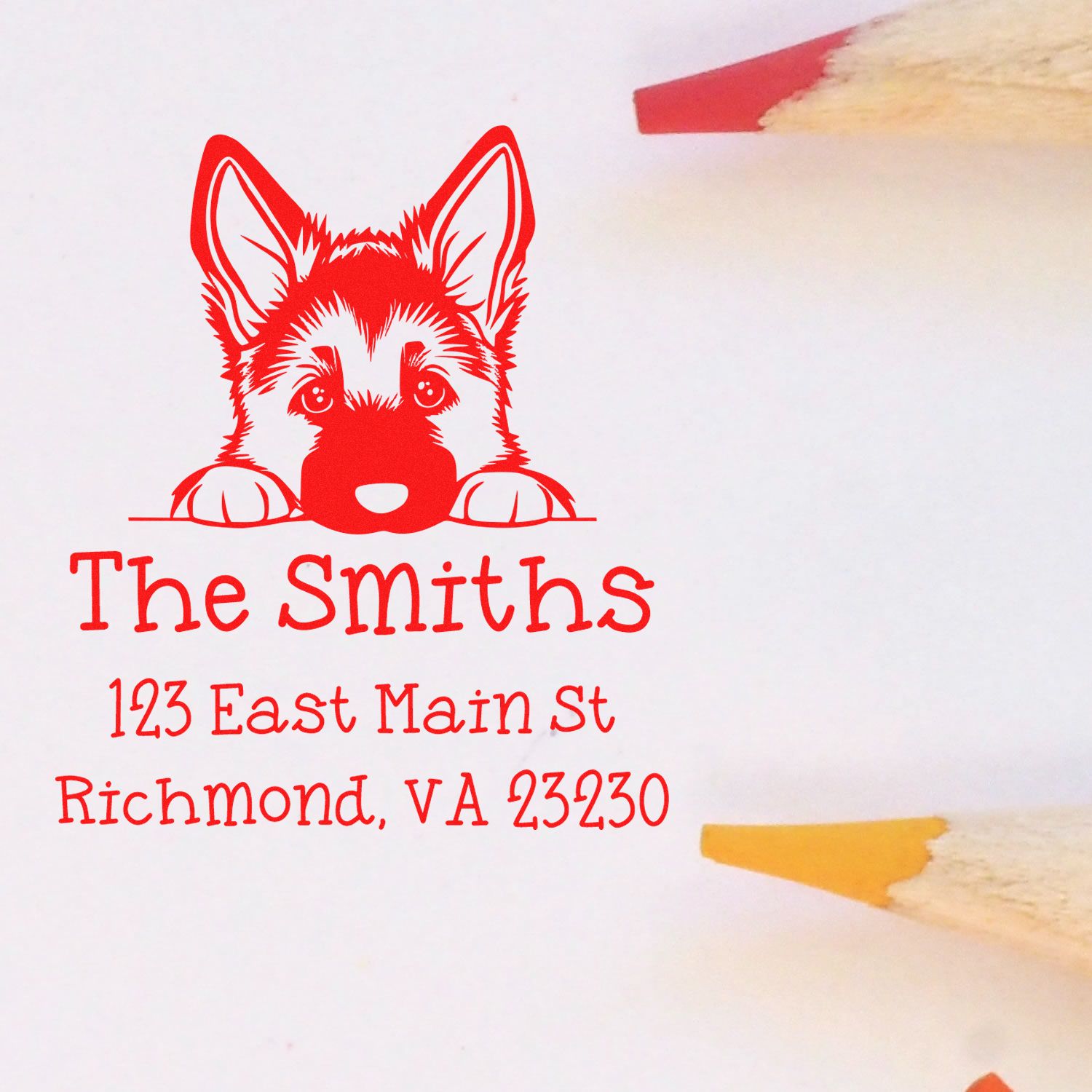 Wood Handle German Shepherd Puppy Customized Address Stamp - Engineer Seal Stamps