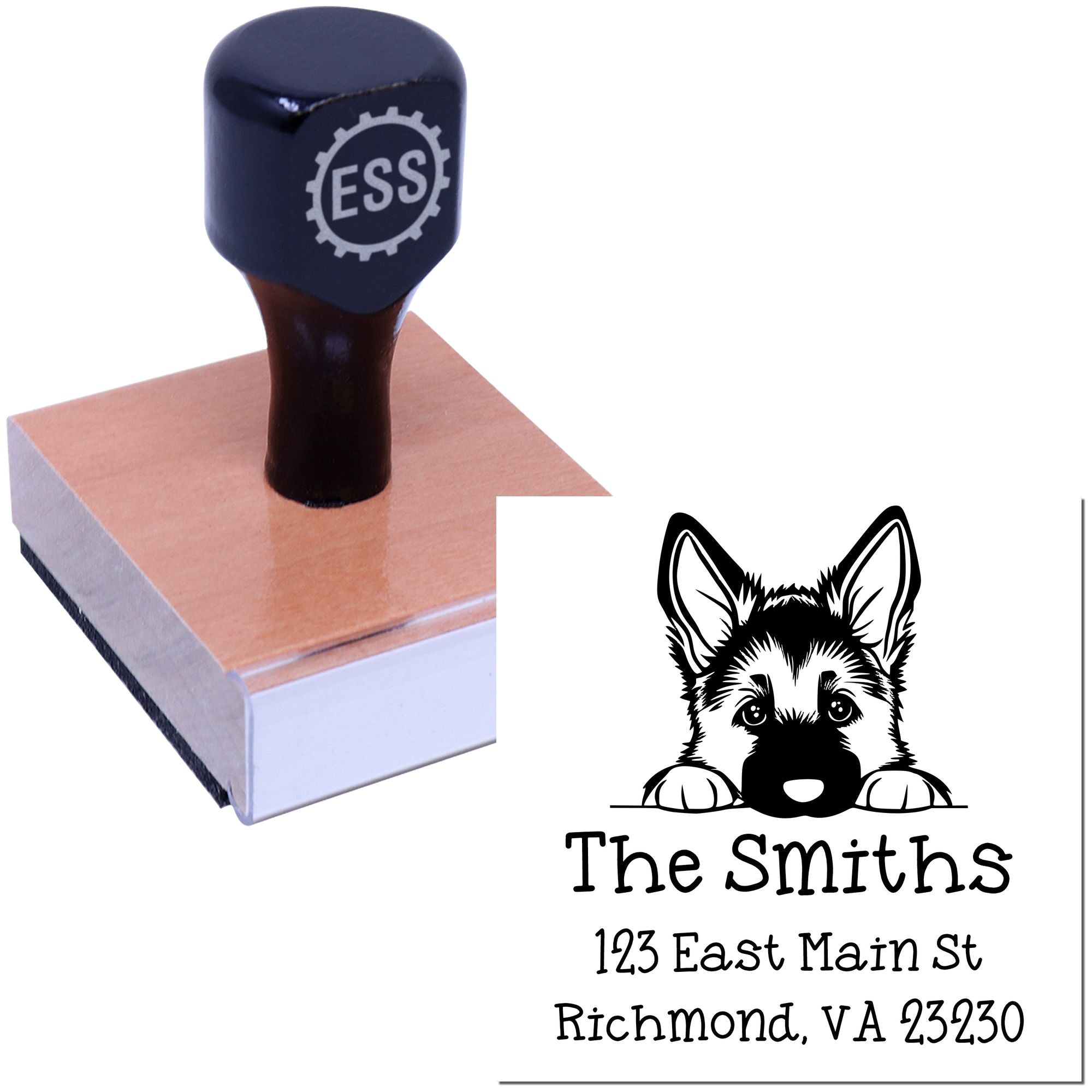 Wood Handle German Shepherd Puppy Customized Address Stamp - Engineer Seal Stamps