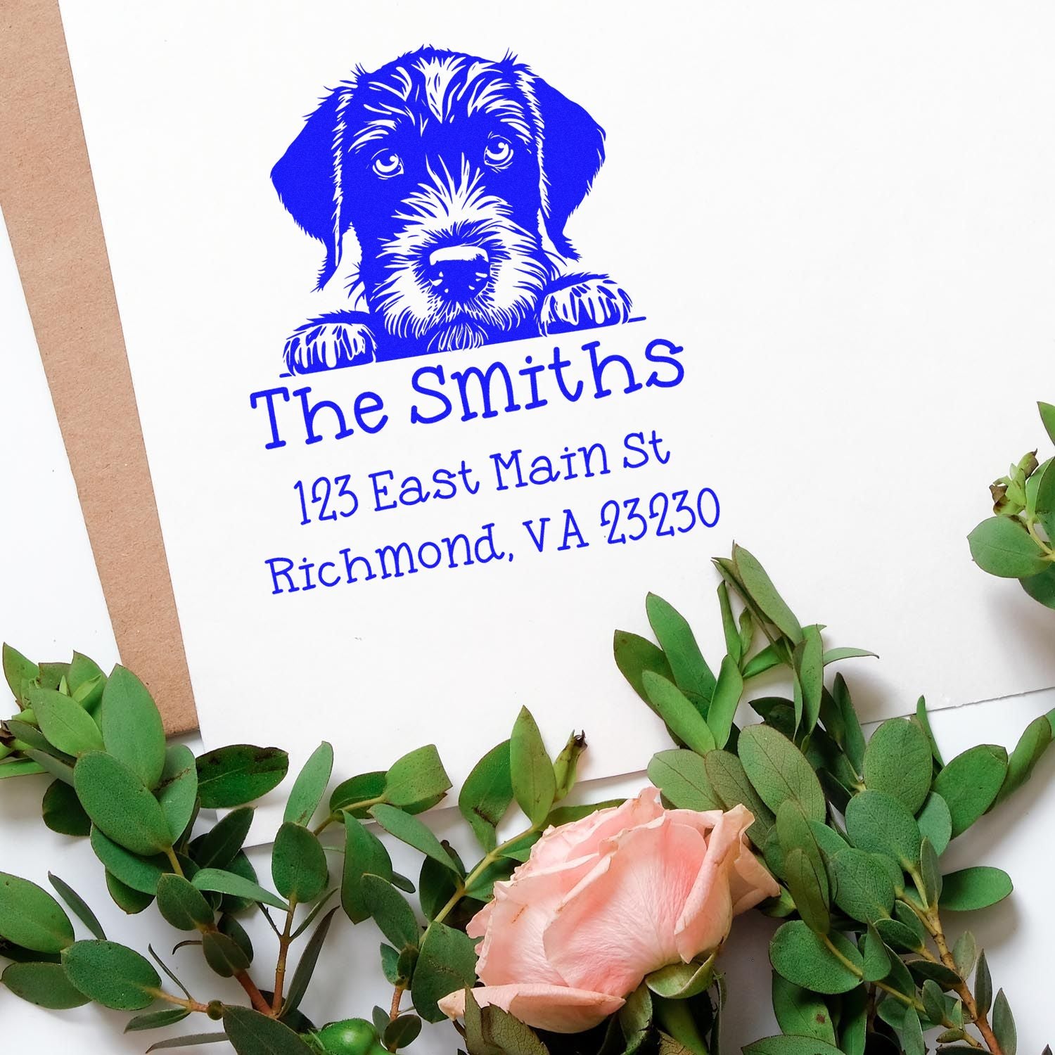 Self-Inking German Wirehaired Pointer Peeking Puppy Custom Address Return Stamp - Engineer Seal Stamps