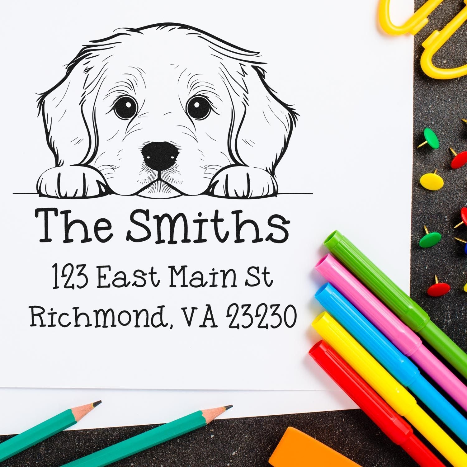 Self-Inking Golden Retriever Peeking Puppy Custom Return Address Stamp - Engineer Seal Stamps