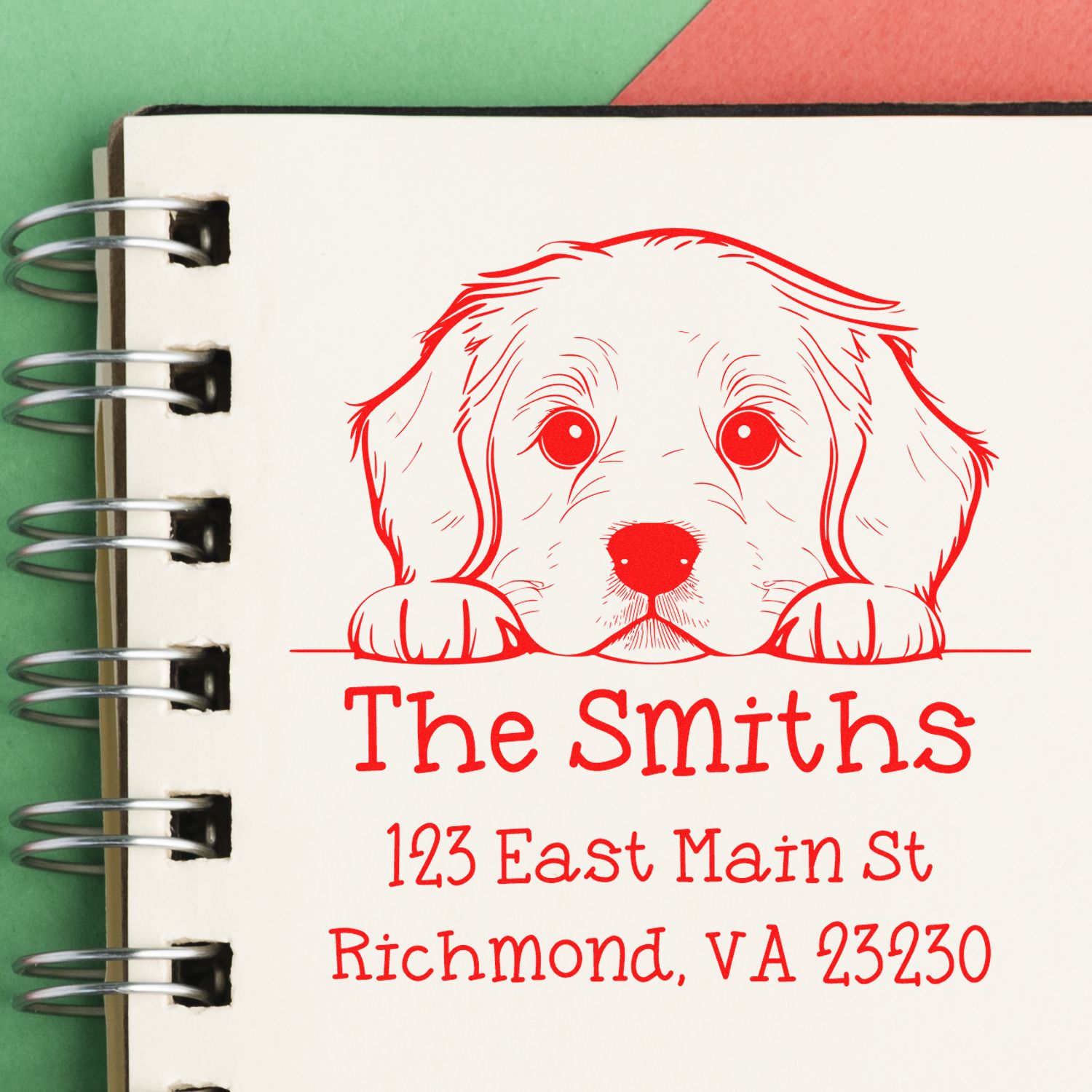 Wood Handle Golden Retriever Puppy Customized Custom Address Stamp - Engineer Seal Stamps