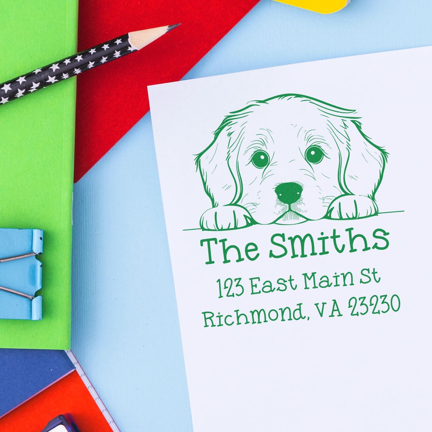 Slim Golden Retriever Personalized Address Return Stamp - Engineer Seal Stamps