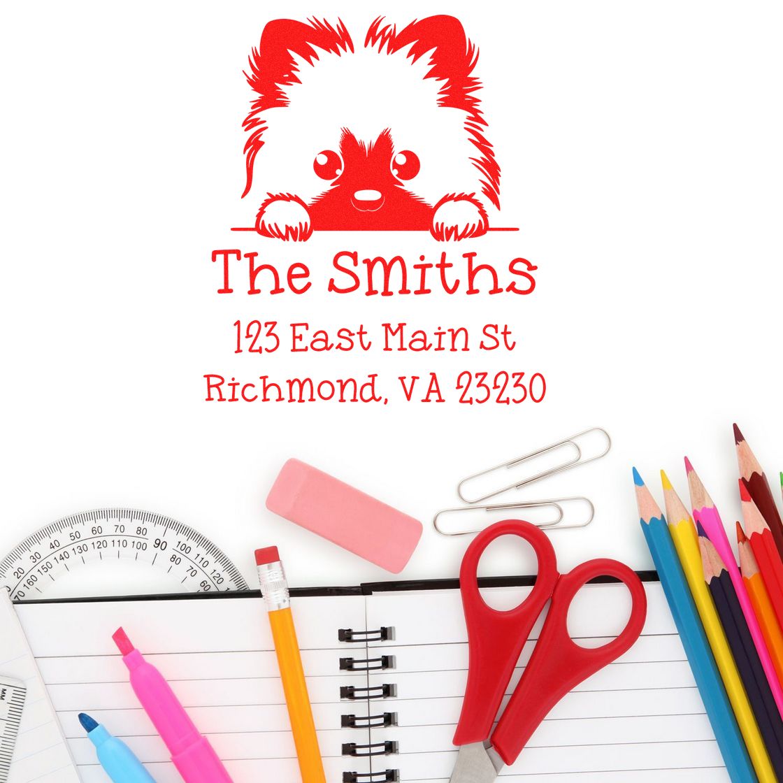 Wood Handle Keeshond Puppy Customized Mailing Address Stamp - Engineer Seal Stamps