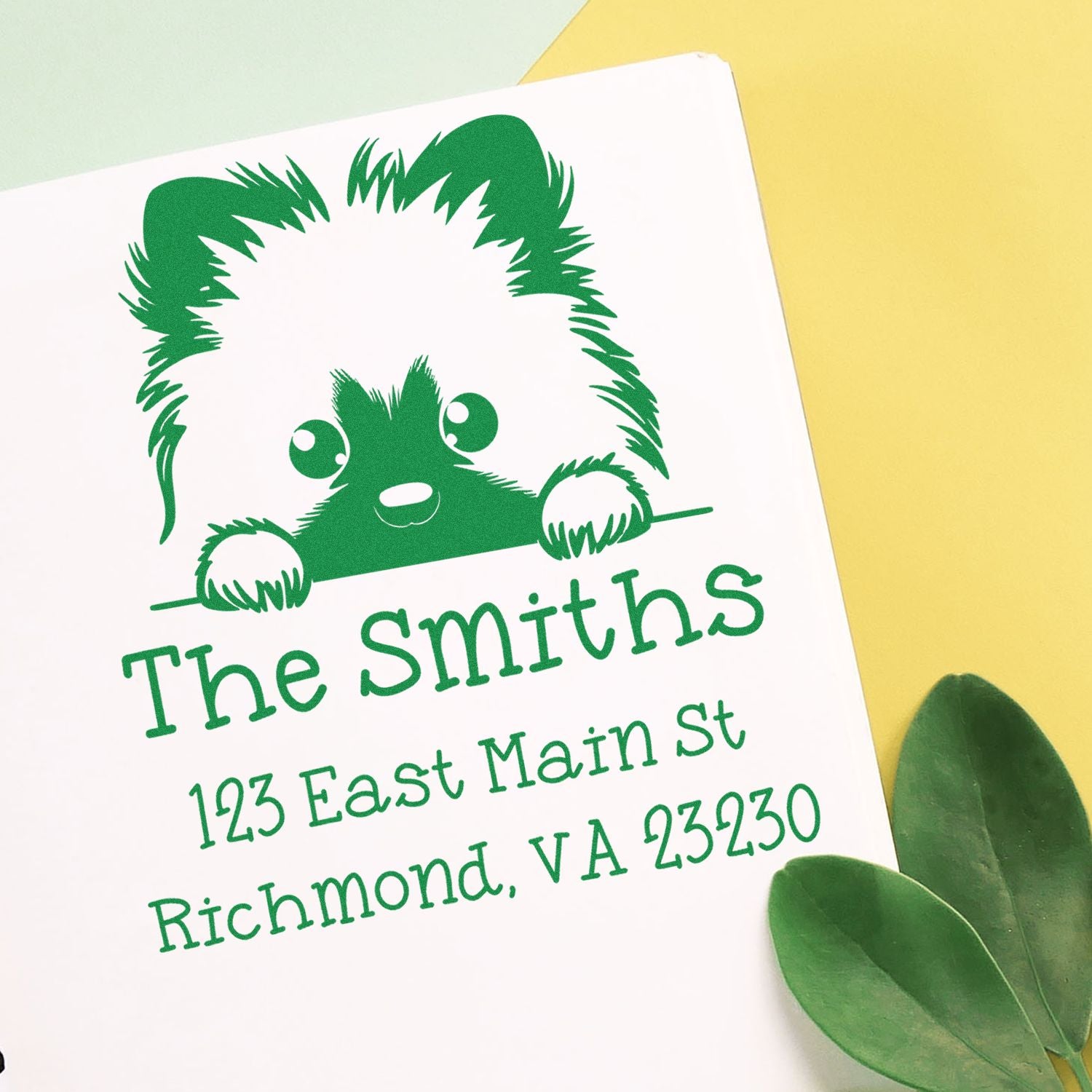 Wood Handle Keeshond Puppy Customized Mailing Address Stamp - Engineer Seal Stamps