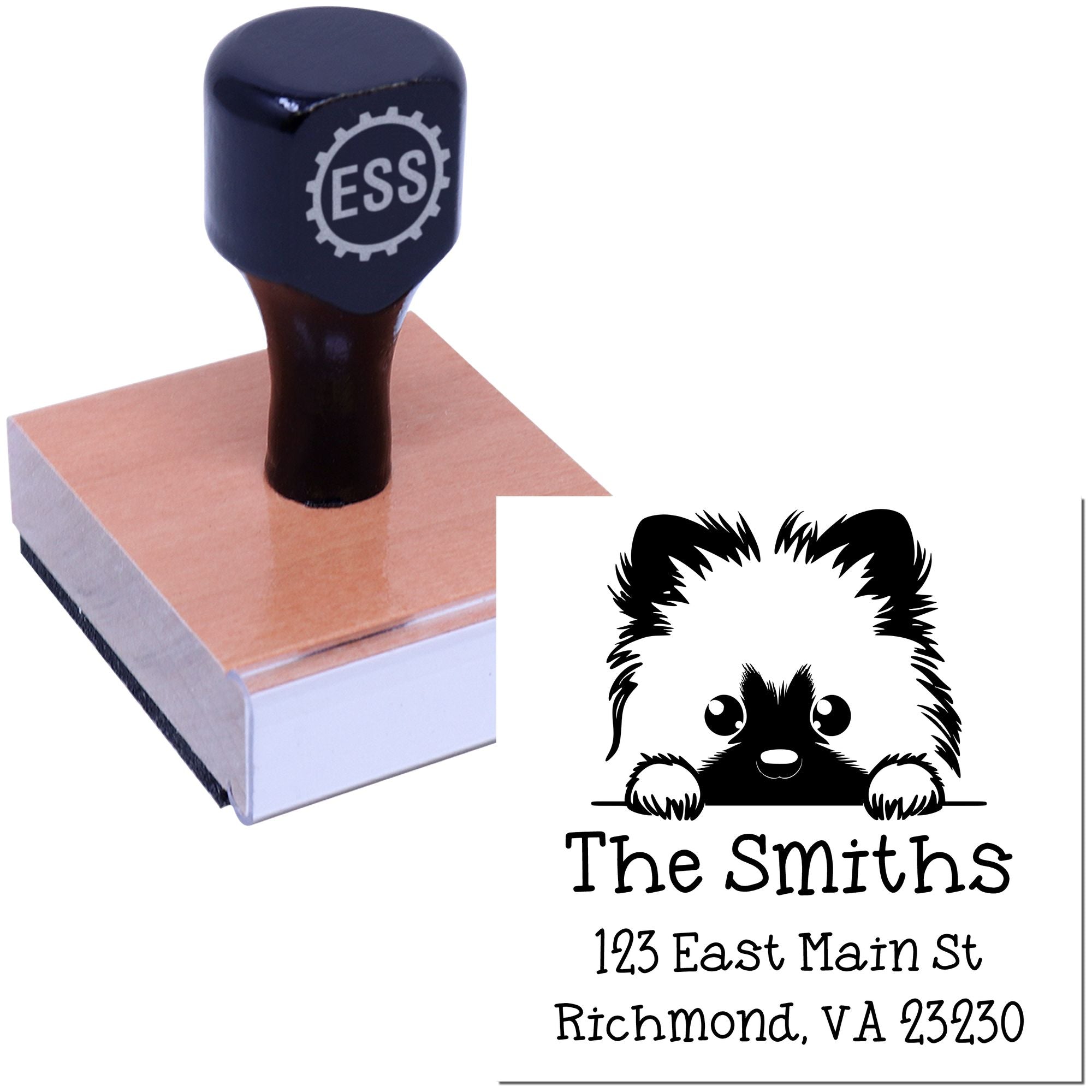 Wood Handle Keeshond Puppy Customized Mailing Address Stamp - Engineer Seal Stamps