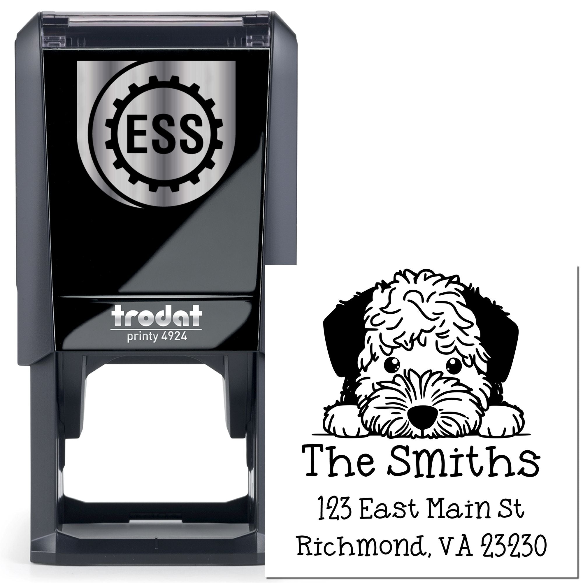 Self-Inking Lagotto Romagnolo Peeking Puppy Custom Mailing Label Stamp - Engineer Seal Stamps