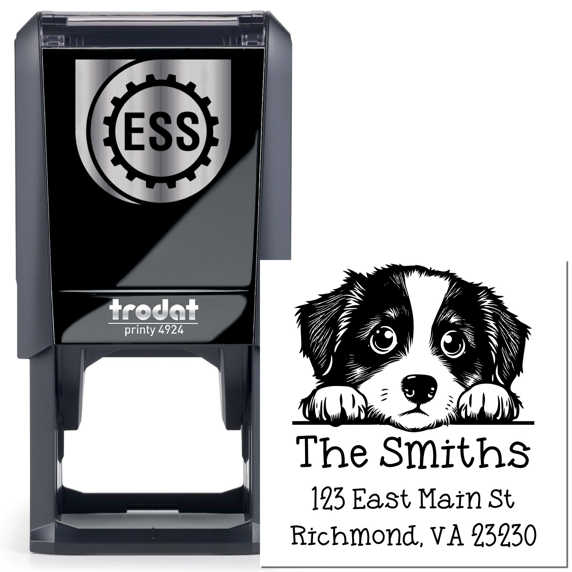 Self-Inking Miniature American Shepherd Peeking Puppy Customized Address Stamp - Engineer Seal Stamps