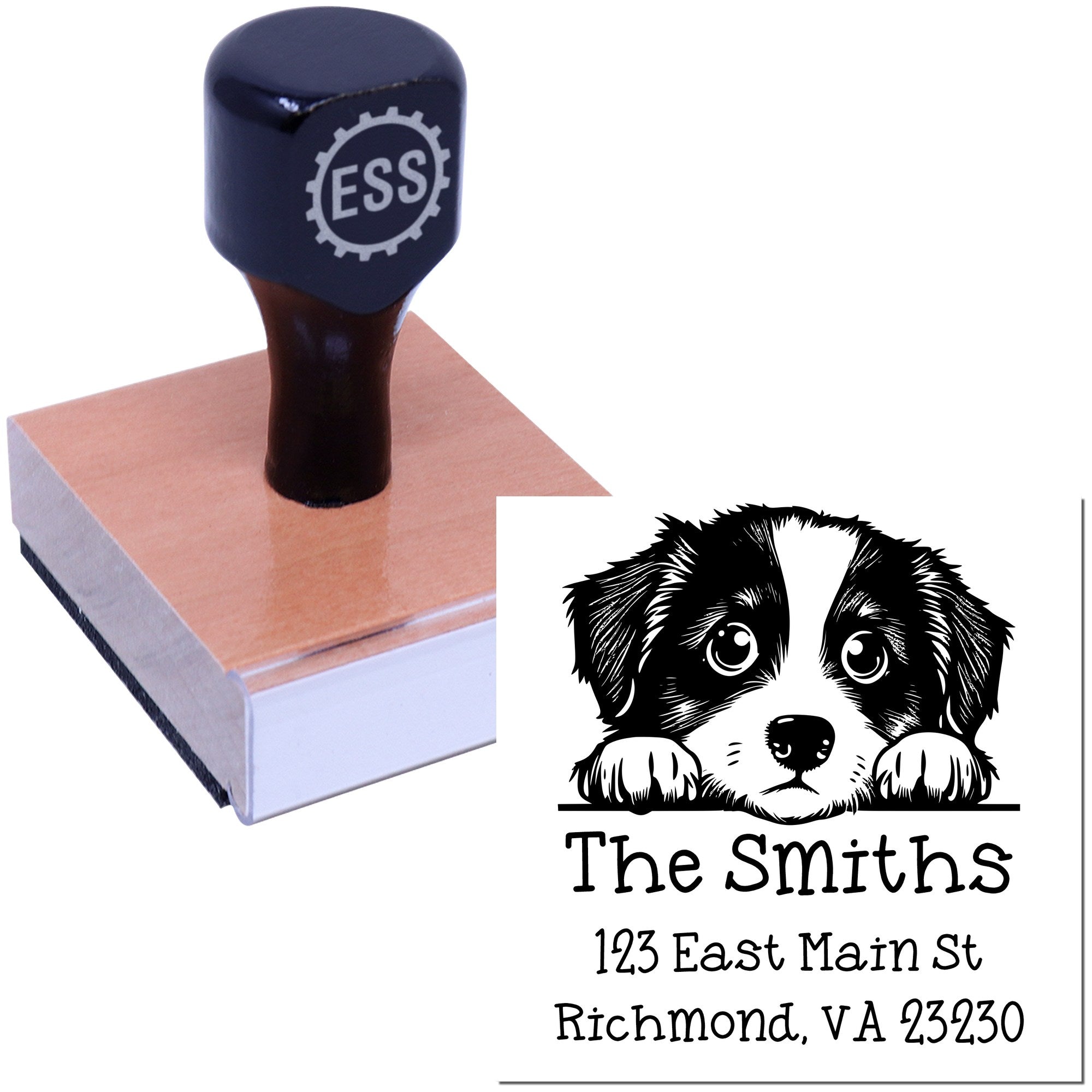 Wood Handle Miniature American Shepherd Puppy Personalized Return Address Stamp - Engineer Seal Stamps