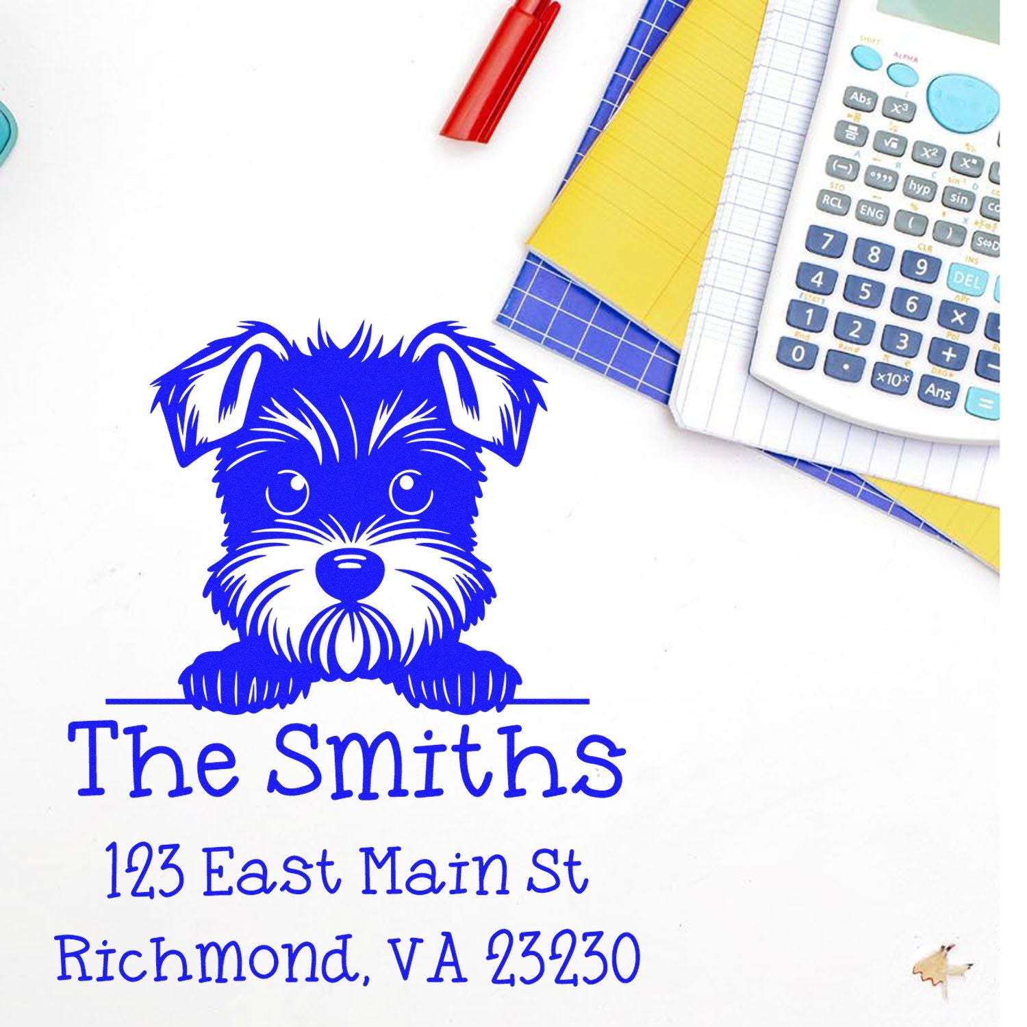 Wood Handle Miniature Schnauzer Puppy Personalized Mailing Stamp - Engineer Seal Stamps