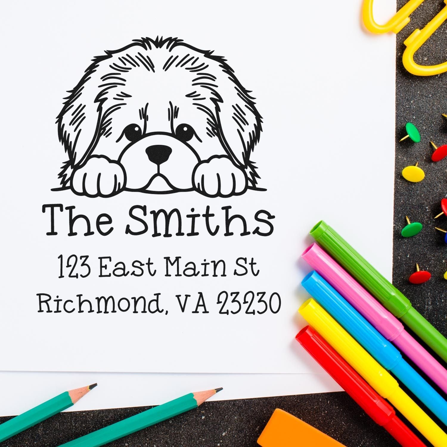 Wood Handle Newfoundland Puppy Personalized Mail Stamp - Engineer Seal Stamps