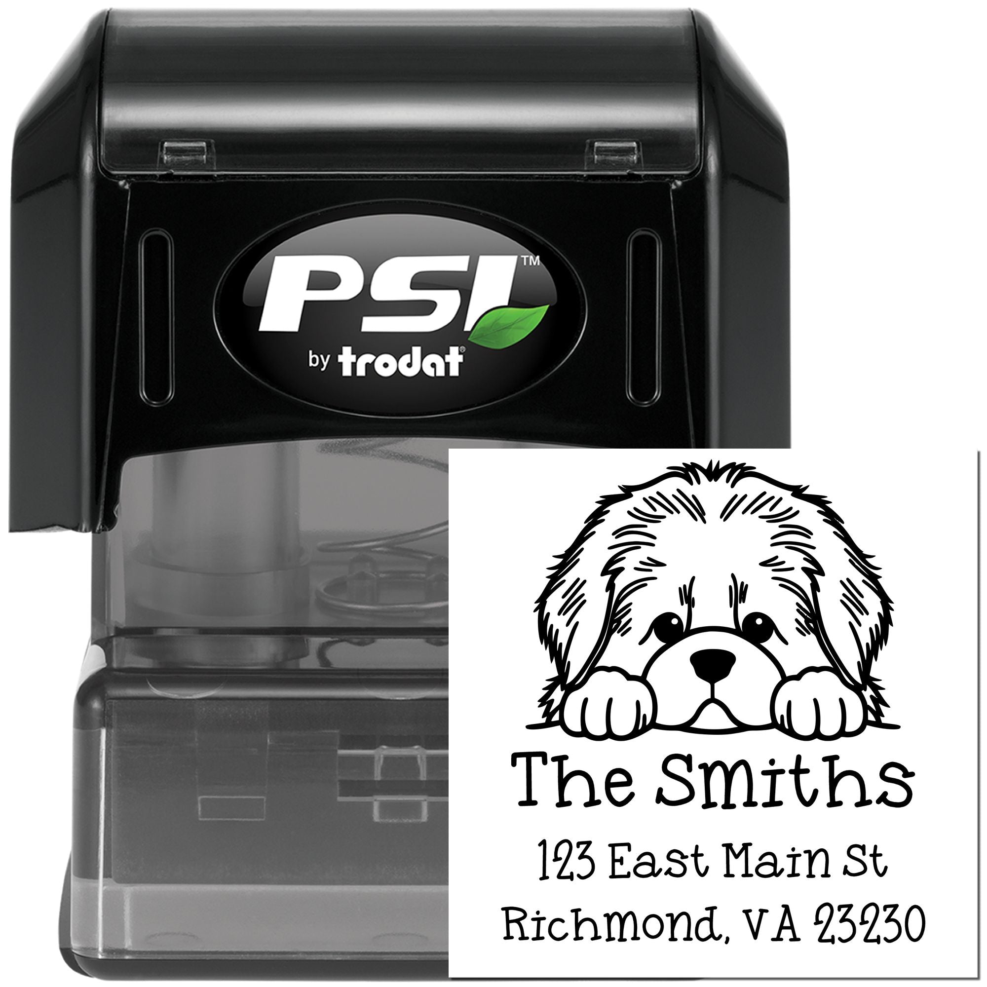 PSI Pre-Inked Newfoundland Puppy Dog Custom Name and Address Stamp - Engineer Seal Stamps