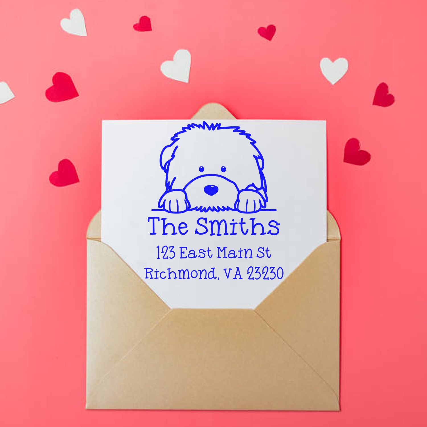 Self-Inking Old English Sheepdog Peeking Puppy Customized Home Address Stamp - Engineer Seal Stamps