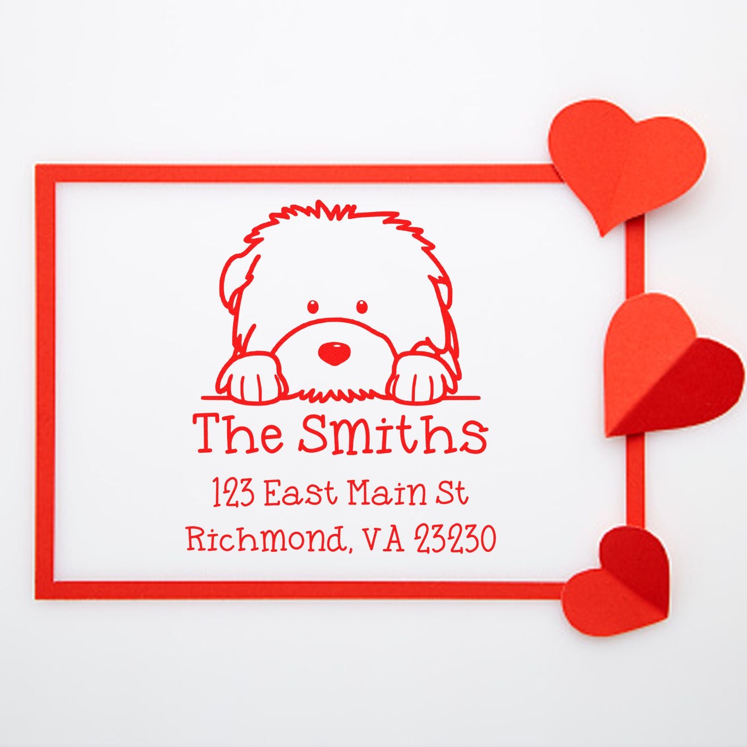 Wood Handle Old English Sheepdog Puppy Personalized New Home Address Stamp - Engineer Seal Stamps