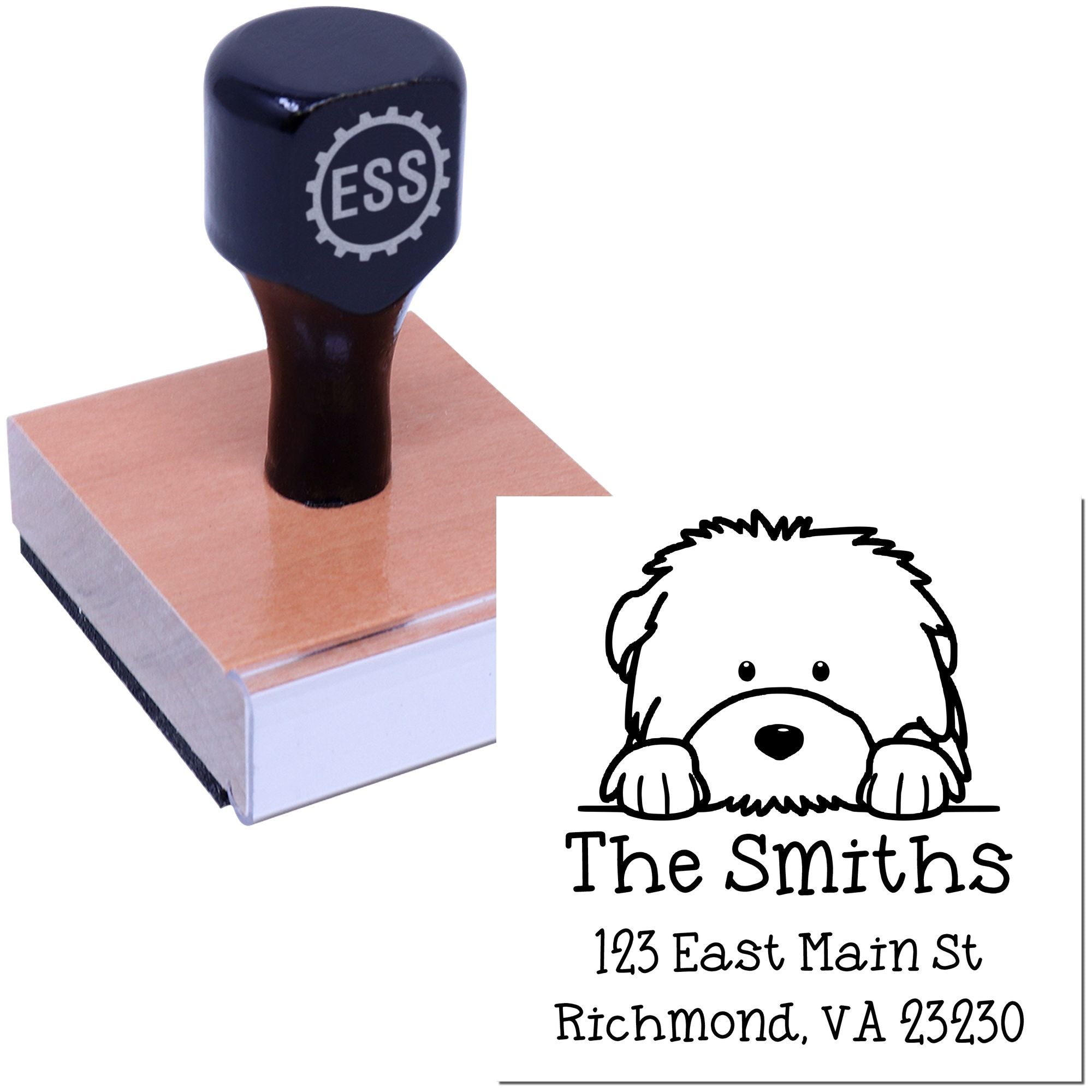 Wood Handle Old English Sheepdog Puppy Personalized New Home Address Stamp - Engineer Seal Stamps