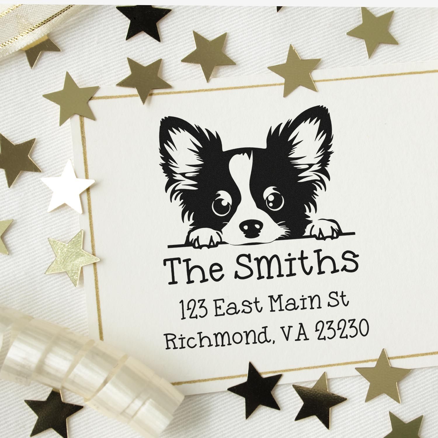 PSI Pre-Inked Papillon Puppy Dog Custom Home Address Stamp - Engineer Seal Stamps