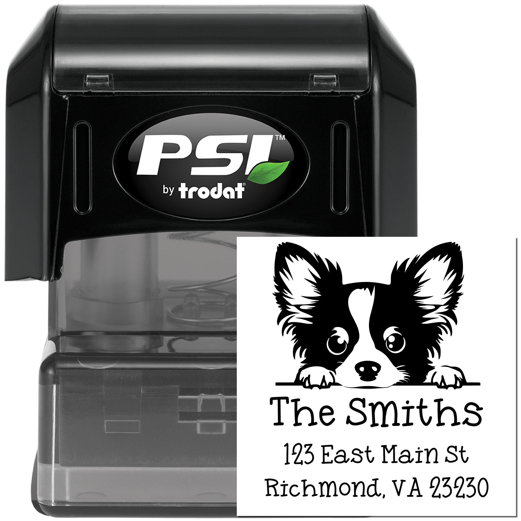 PSI Pre-Inked Papillon Puppy Dog Custom Home Address Stamp - Engineer Seal Stamps