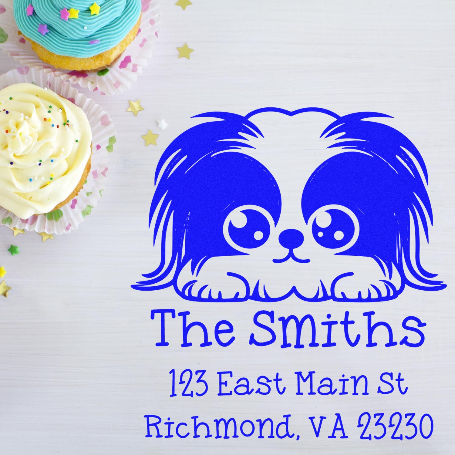 Wood Handle Pekingese Puppy Personalized Mailing Address Stamp - Engineer Seal Stamps