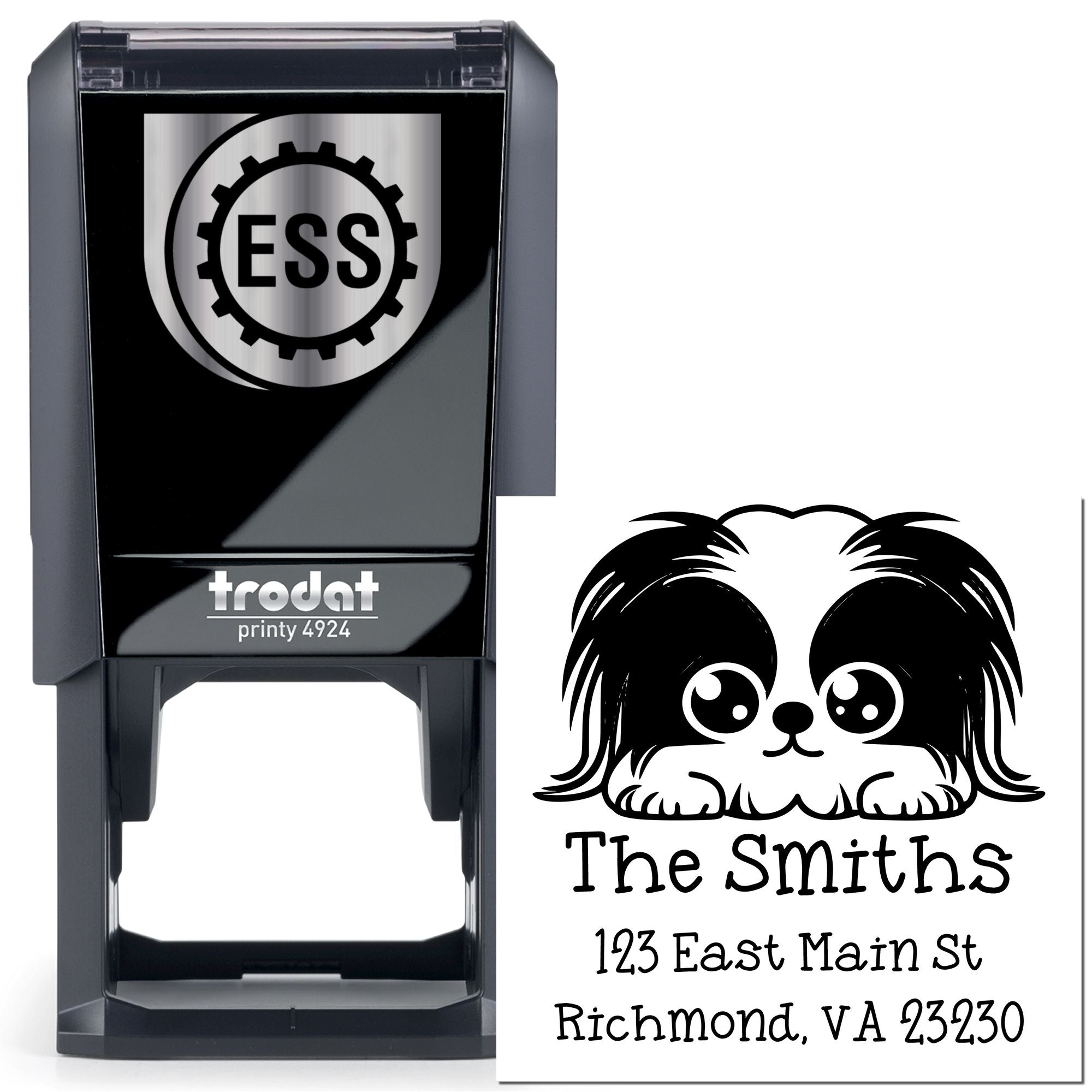 Self-Inking Pekingese Peeking Puppy Customized Address Return Stamp - Engineer Seal Stamps