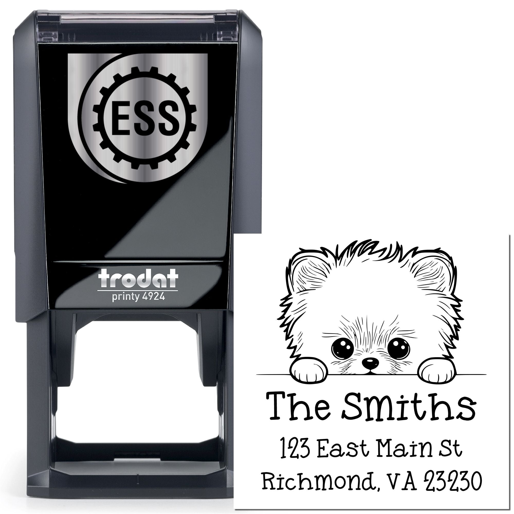 Self-Inking Pomeranian Peeking Puppy Customized Mailing Address Stamp - Engineer Seal Stamps