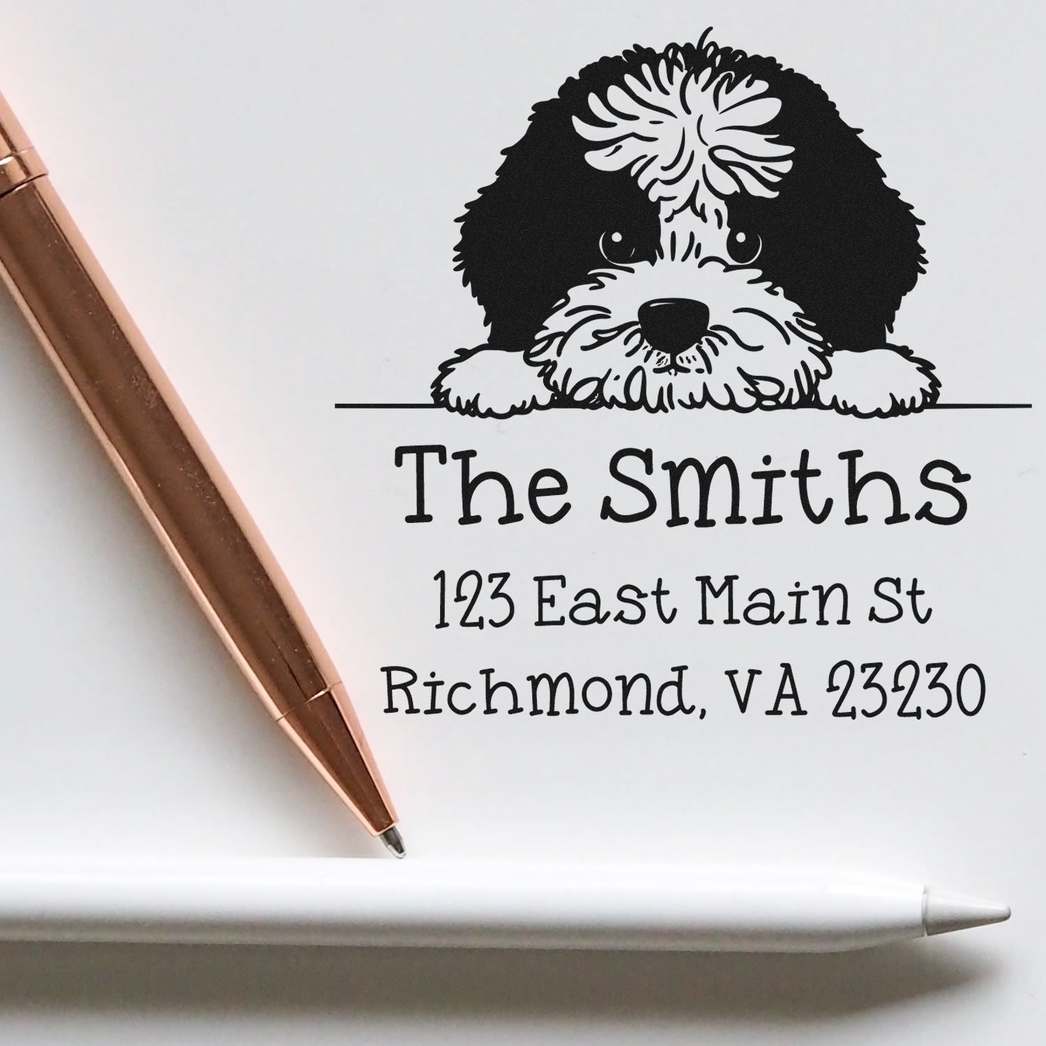 Slim Portuguese Water Dog Mailing Address Stamp - Engineer Seal Stamps