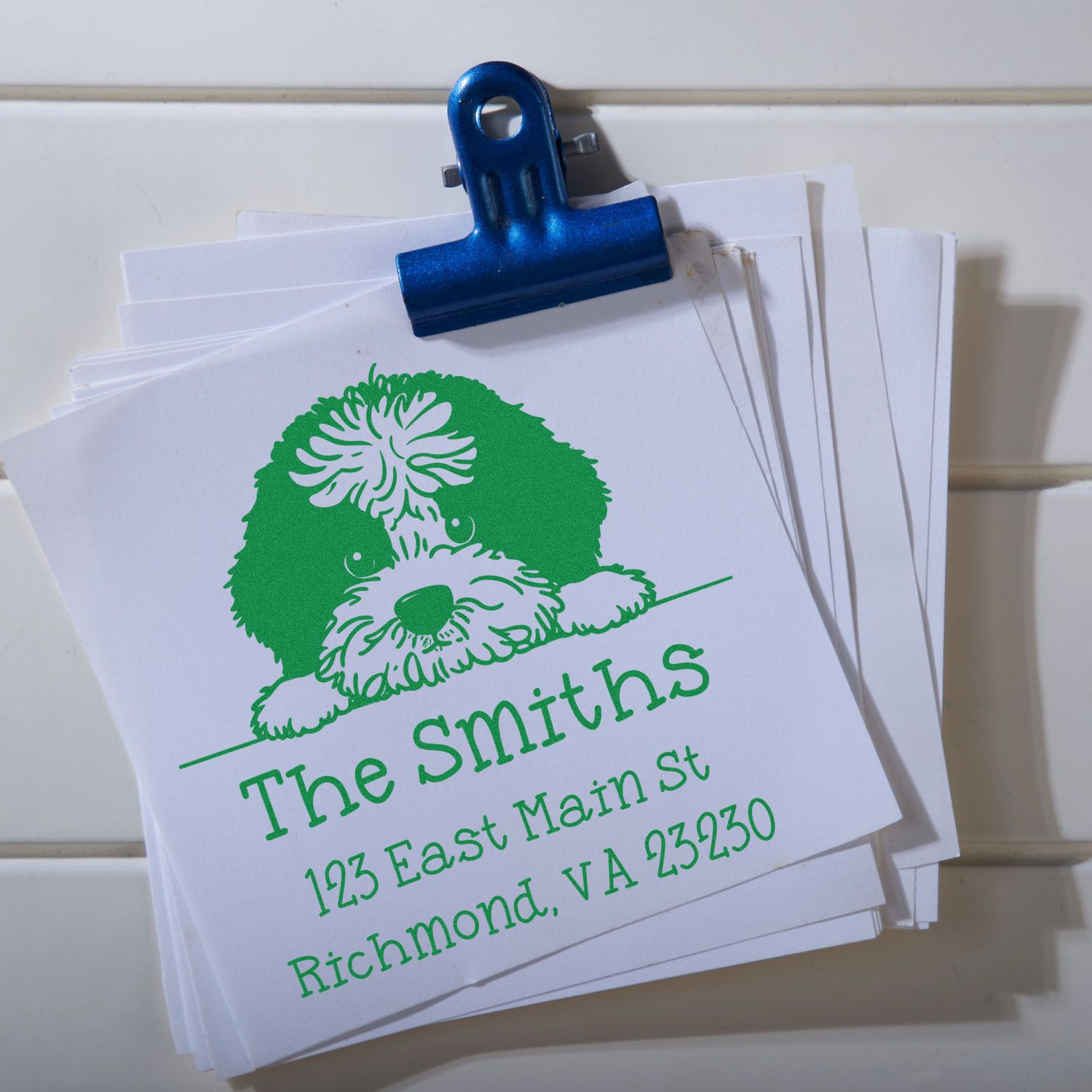 Wood Handle Portuguese Water Dog Puppy Personalized Home Address Stamp - Engineer Seal Stamps