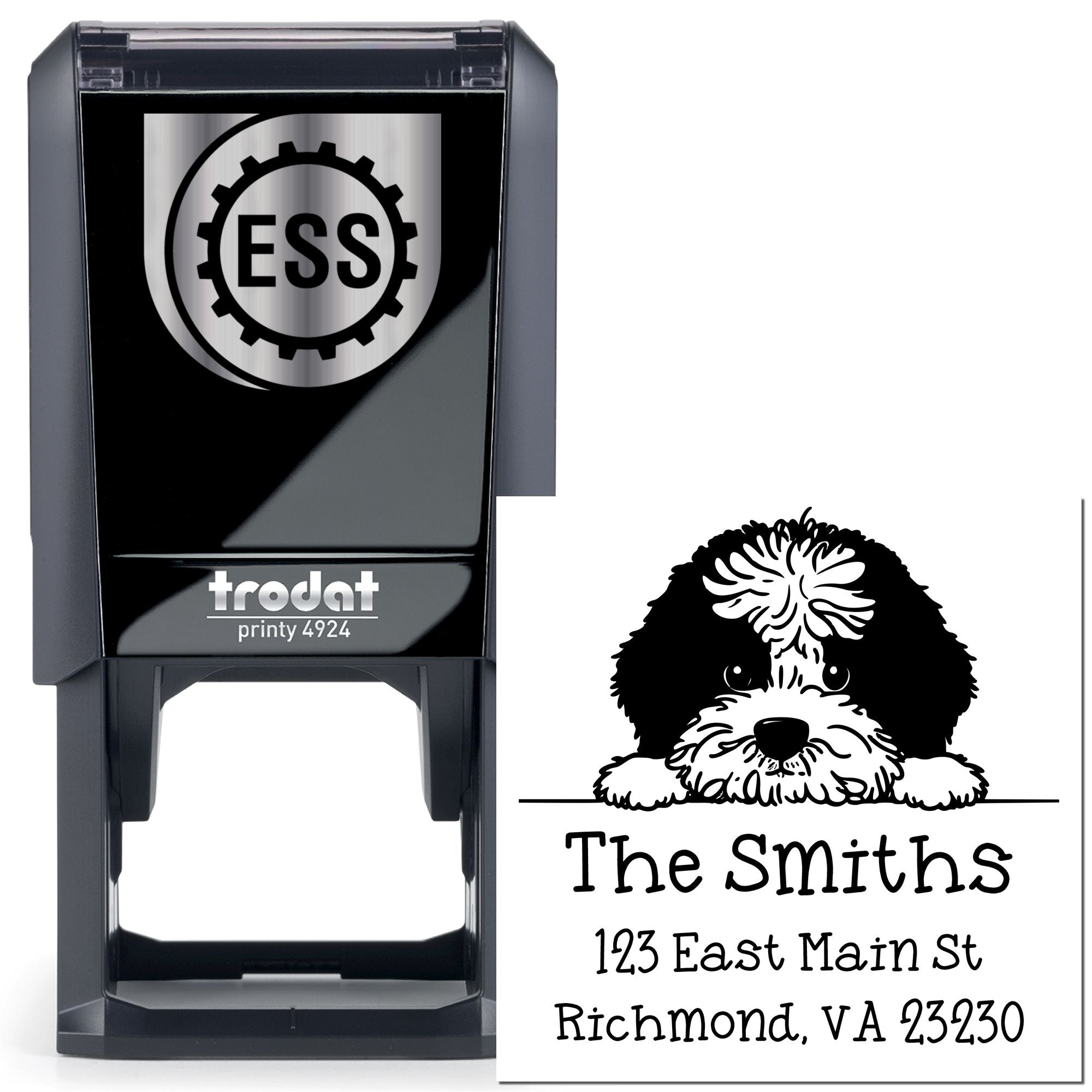 Self-Inking Portuguese Water Dog Peeking Puppy Customized New Address Stamp - Engineer Seal Stamps