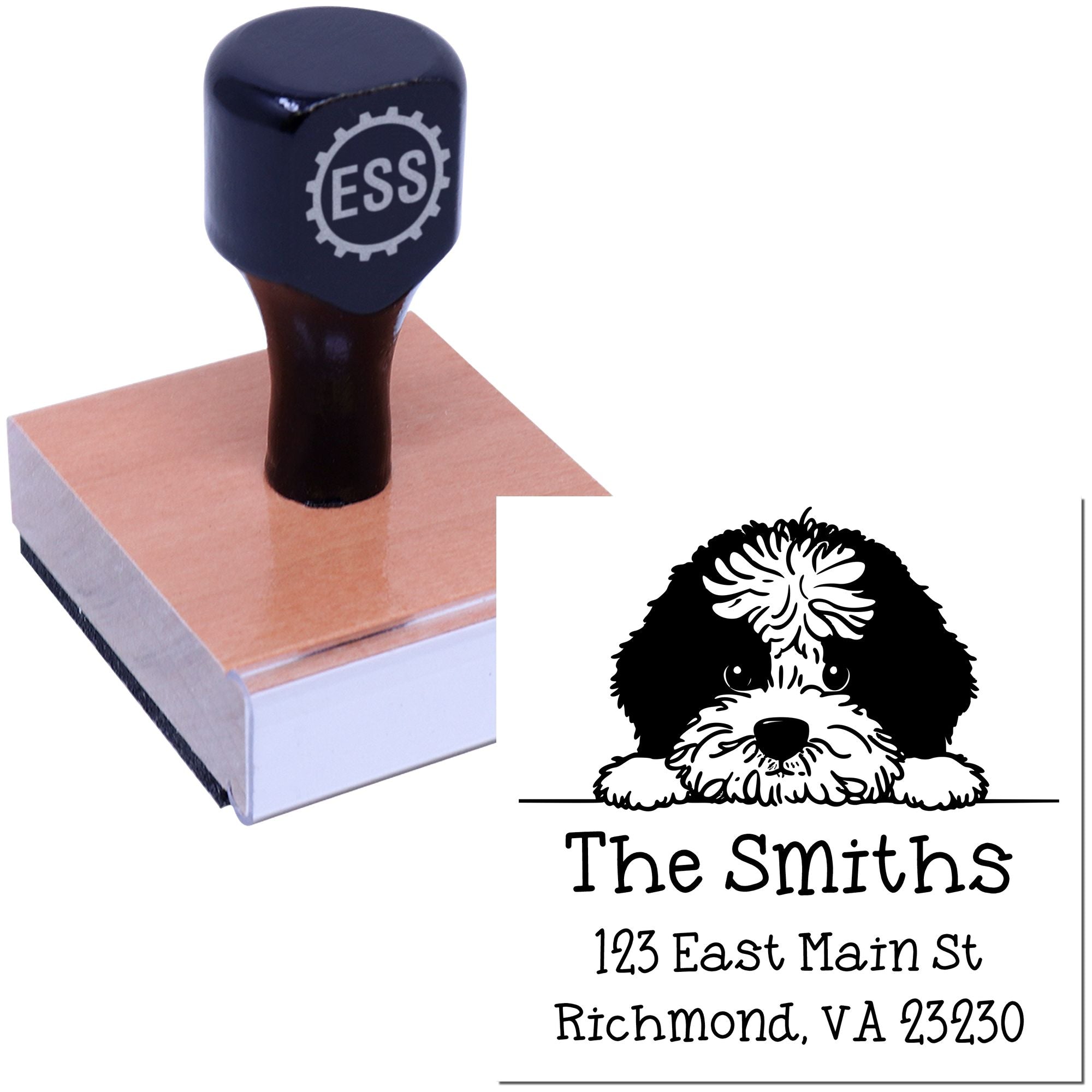 Wood Handle Portuguese Water Dog Puppy Personalized Home Address Stamp - Engineer Seal Stamps