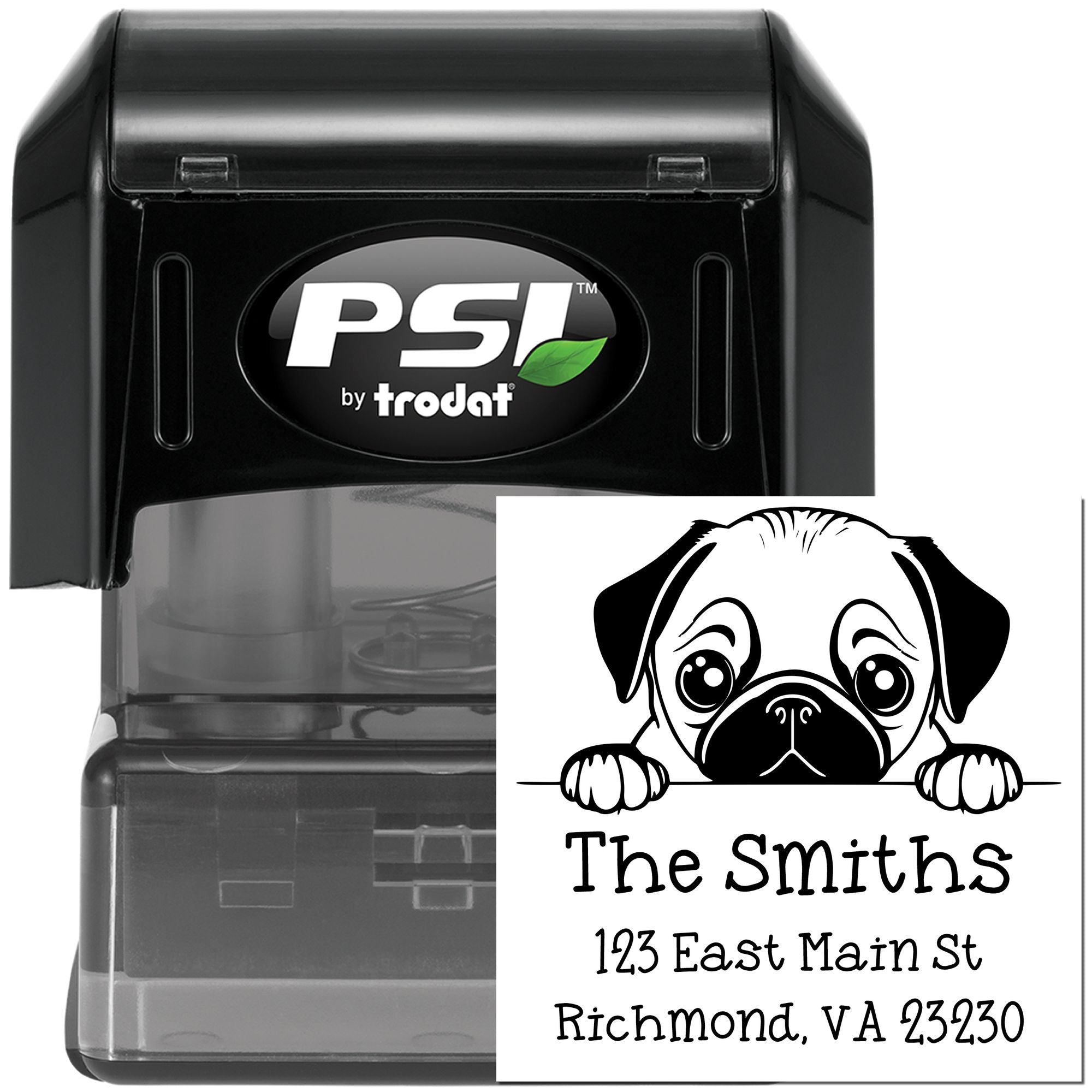PSI Pre-Inked Pug Puppy Dog Custom New Address Stamp - Engineer Seal Stamps