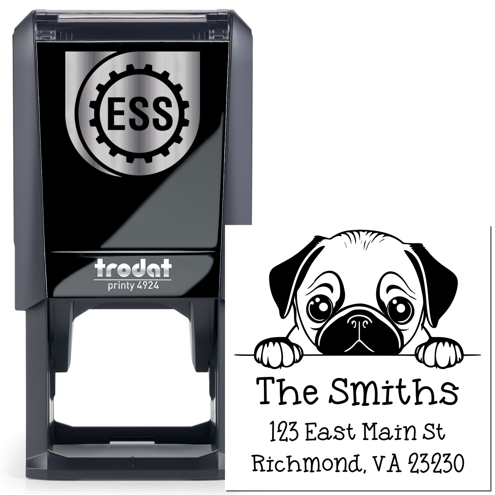 Self-Inking Pug Peeking Puppy Customized Home Address Stamp - Engineer Seal Stamps