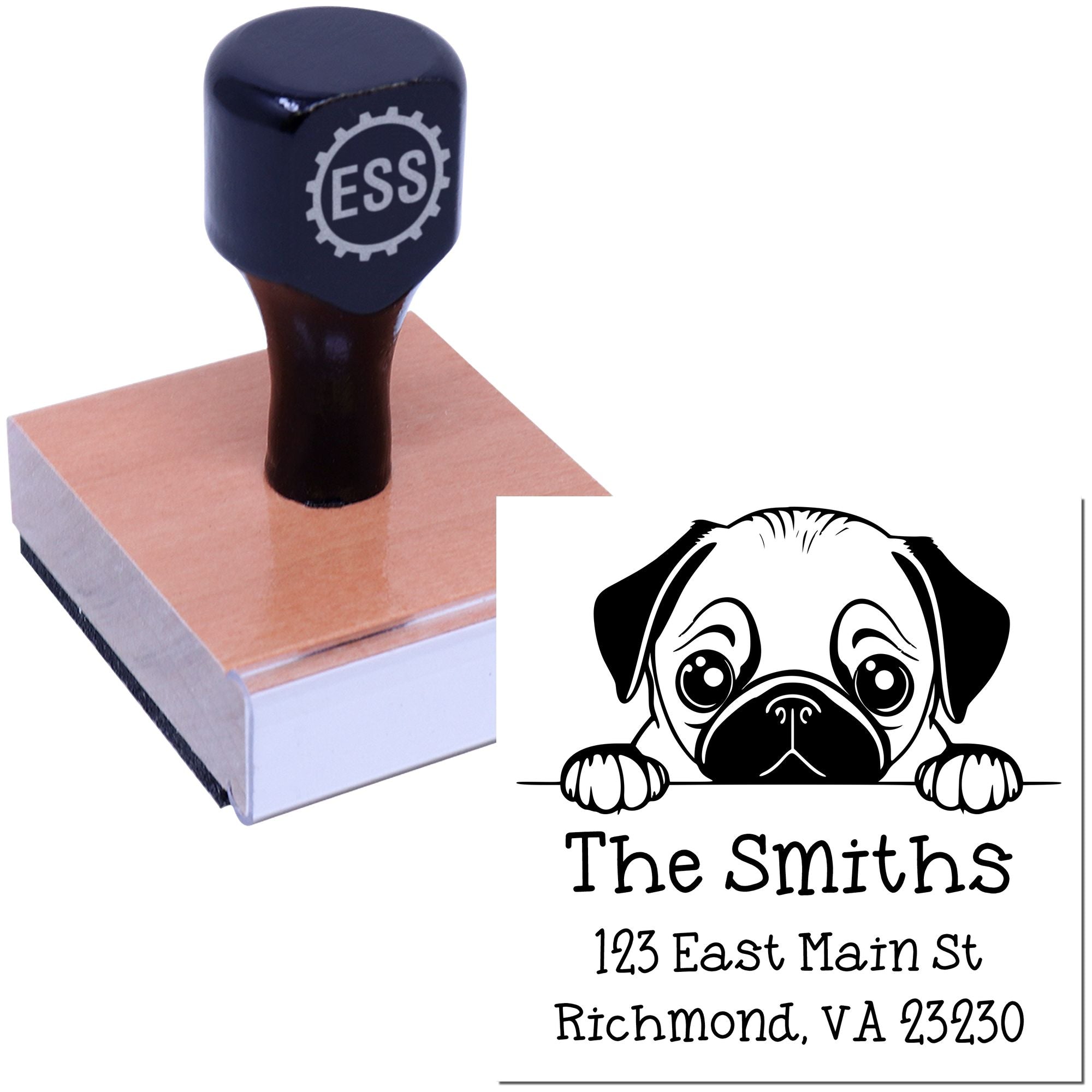 Wood Handle Pug Puppy Personalized Address Label Stamp - Engineer Seal Stamps
