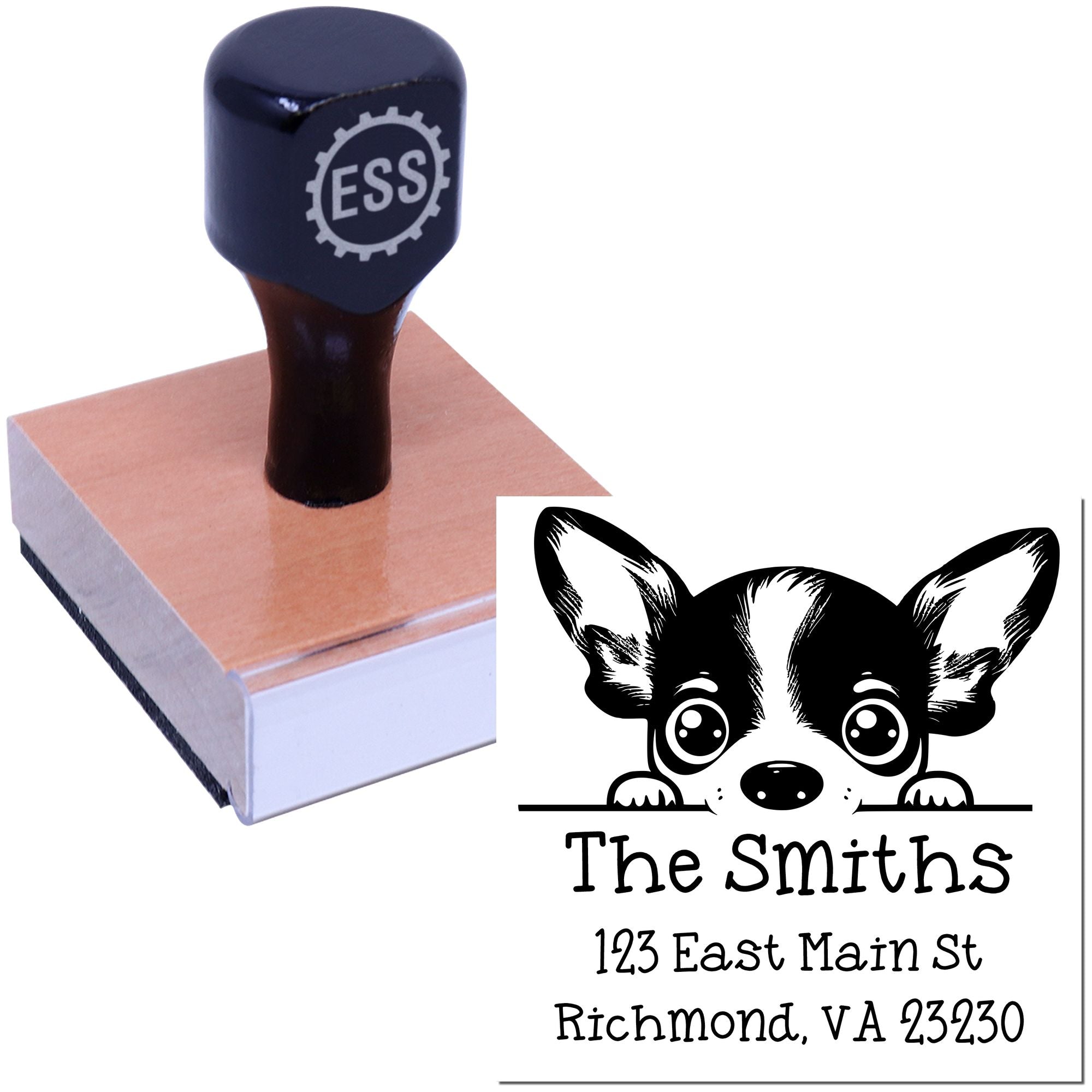 Wood Handle Rat Terrier Puppy Personalized Address Label Stamp - Engineer Seal Stamps