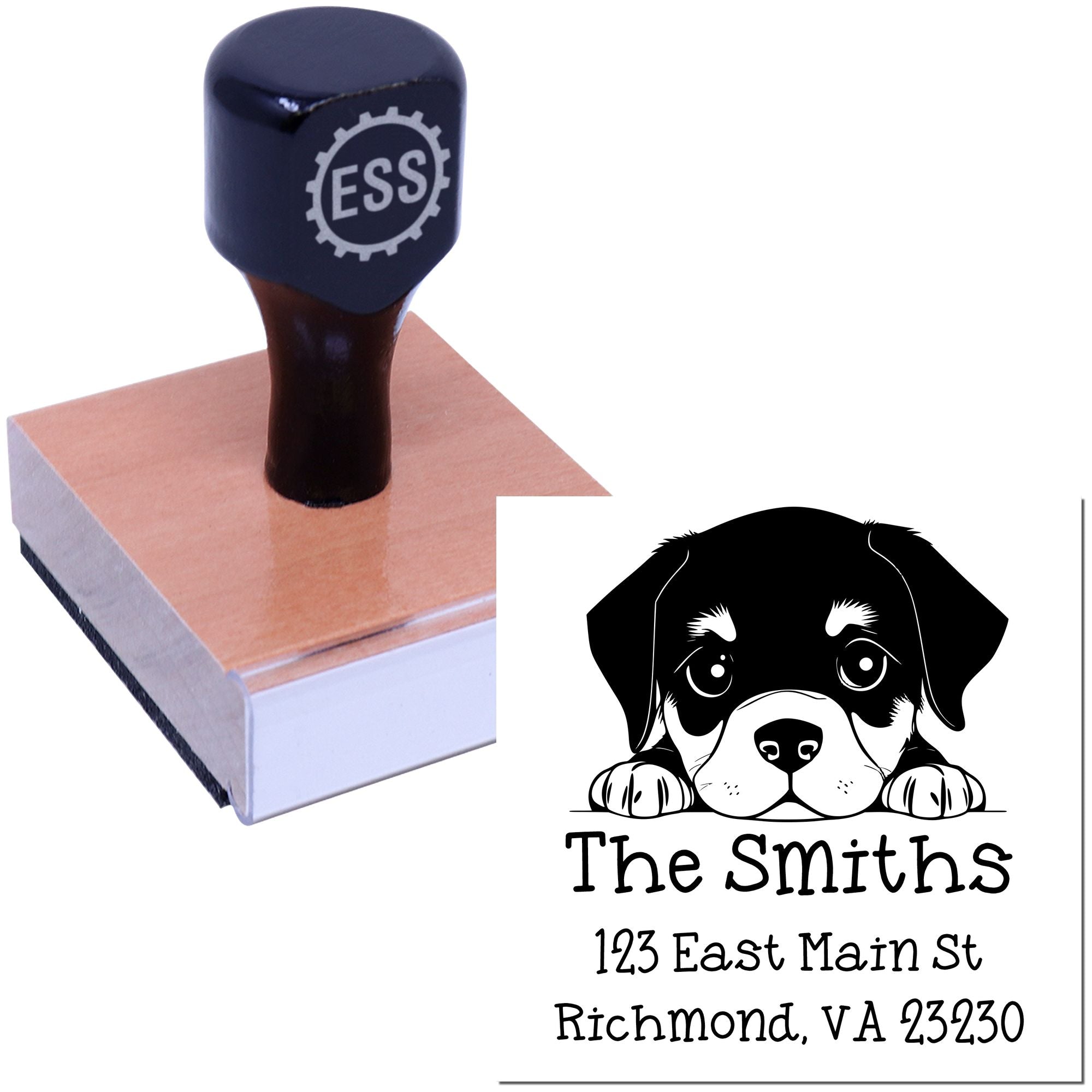 Wood Handle Rottweiler Puppy Personalized Address Return Stamp - Engineer Seal Stamps
