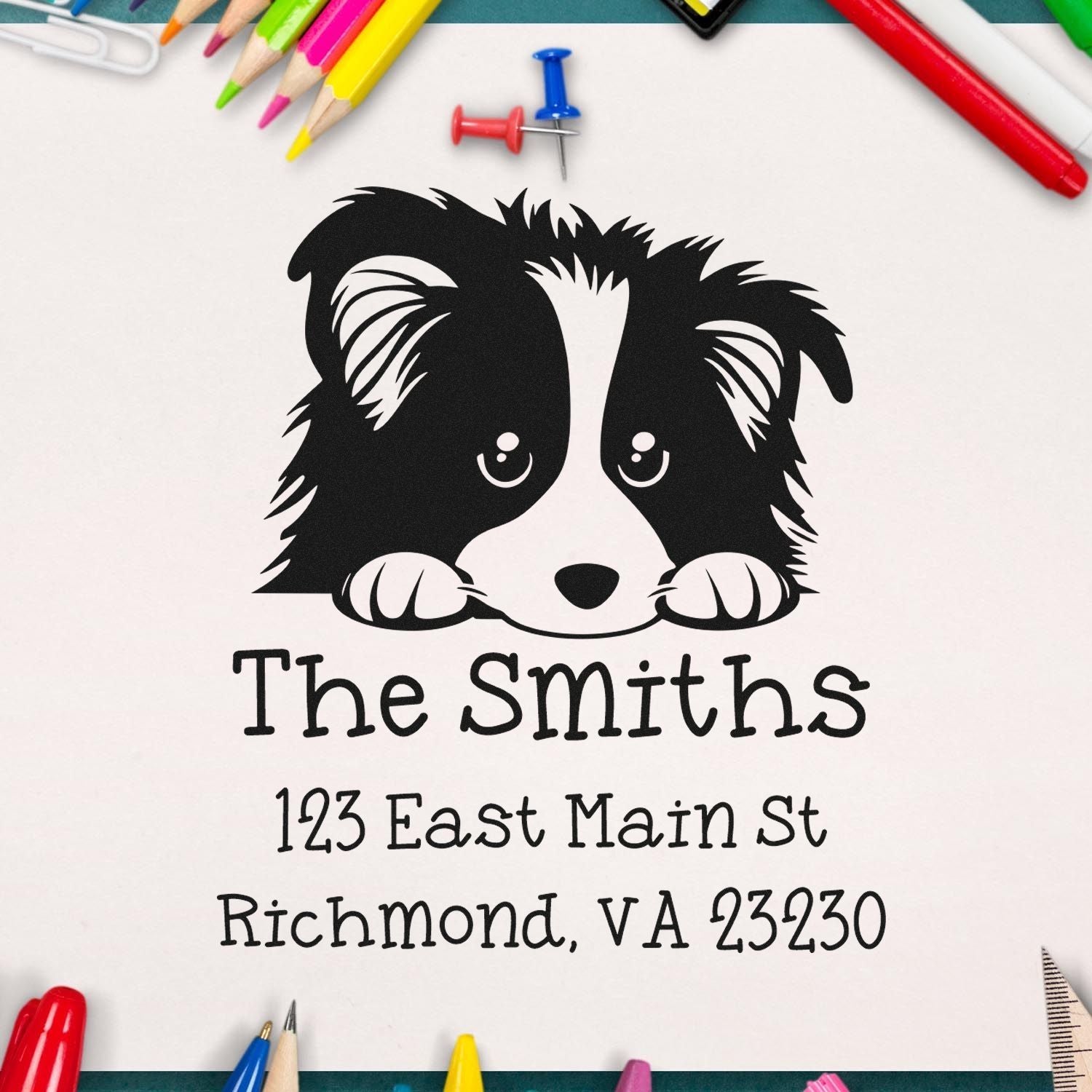 Self-Inking Shetland Sheepdog Peeking Puppy Customized Return Address Stamp - Engineer Seal Stamps