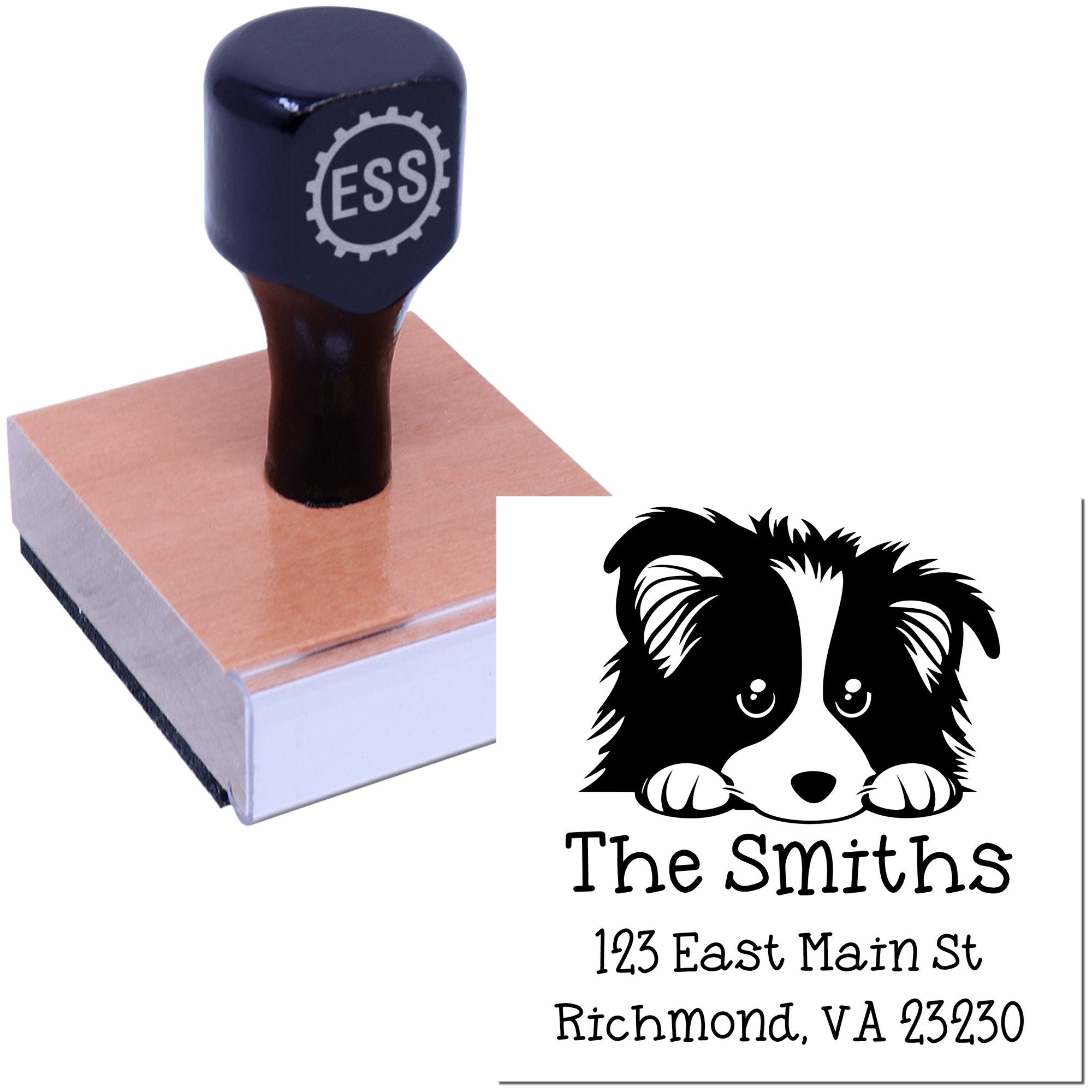 Wood Handle Shetland Sheepdog Puppy Personalized Custom Address Stamp - Engineer Seal Stamps