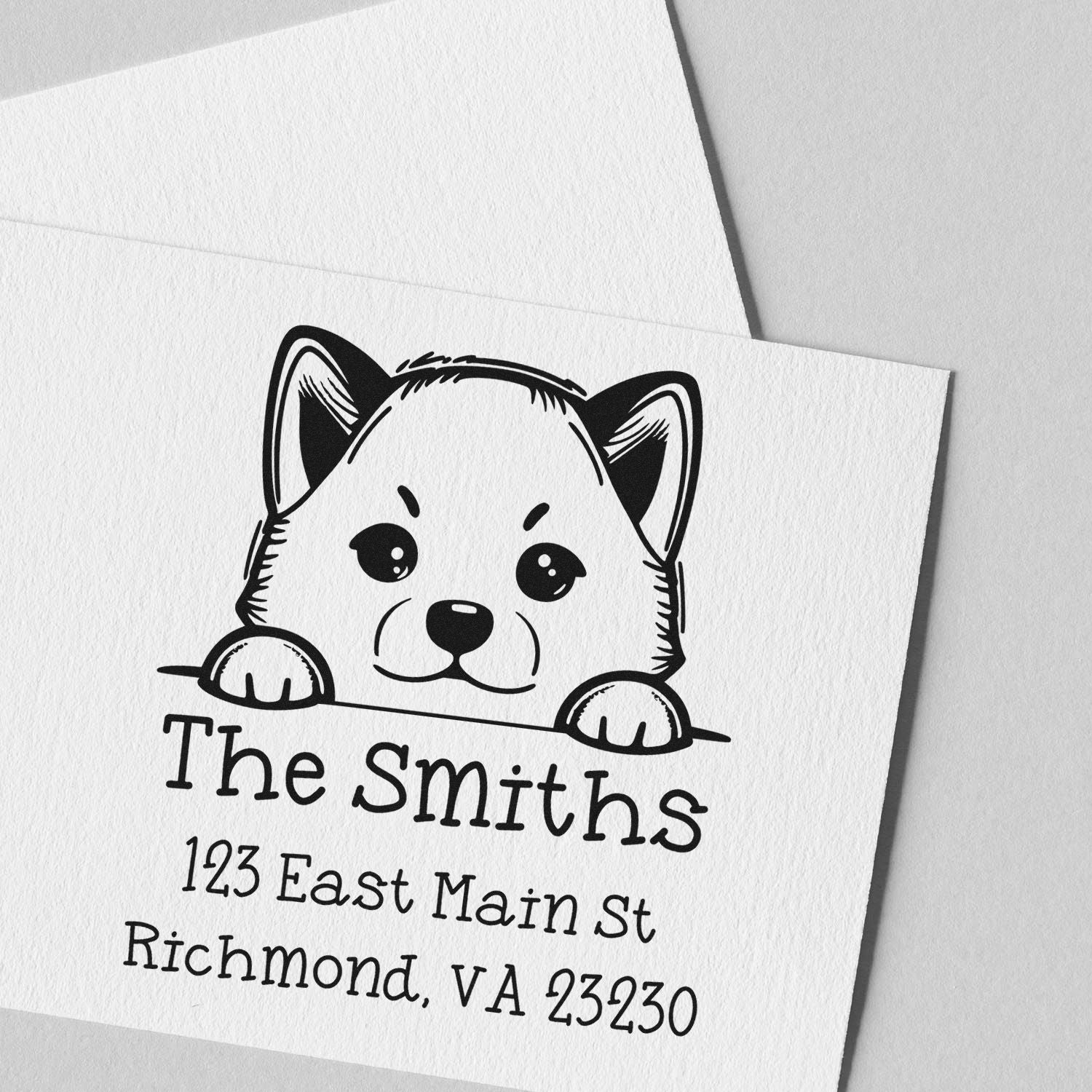 Wood Handle Shiba Inu Puppy Personalized Custom Return Address Stamp - Engineer Seal Stamps
