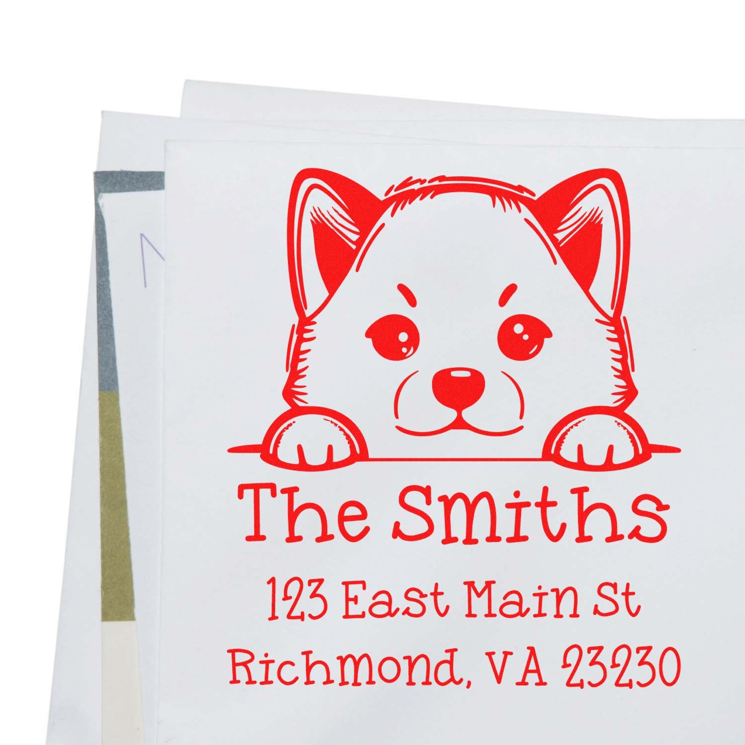 Wood Handle Shiba Inu Puppy Personalized Custom Return Address Stamp - Engineer Seal Stamps