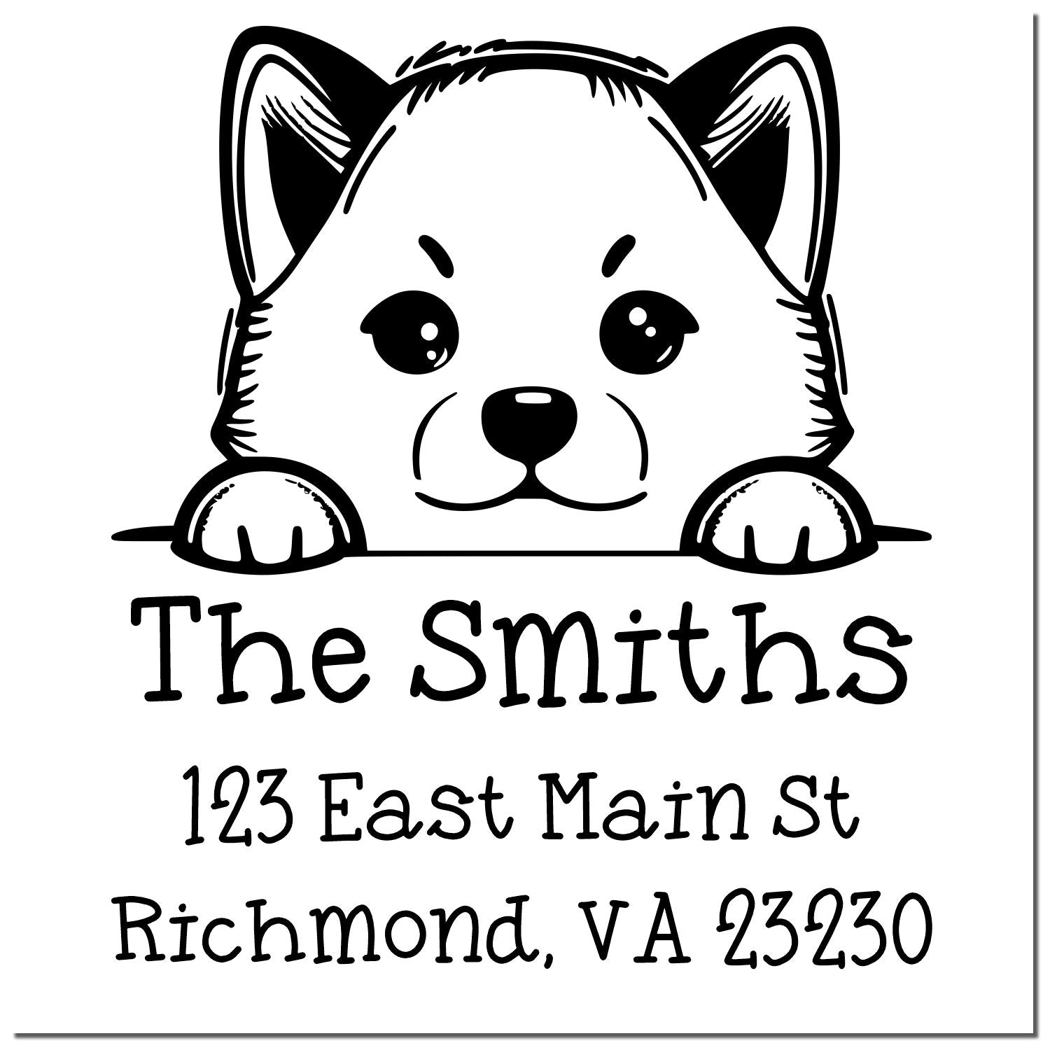 Wood Handle Shiba Inu Puppy Personalized Custom Return Address Stamp - Engineer Seal Stamps