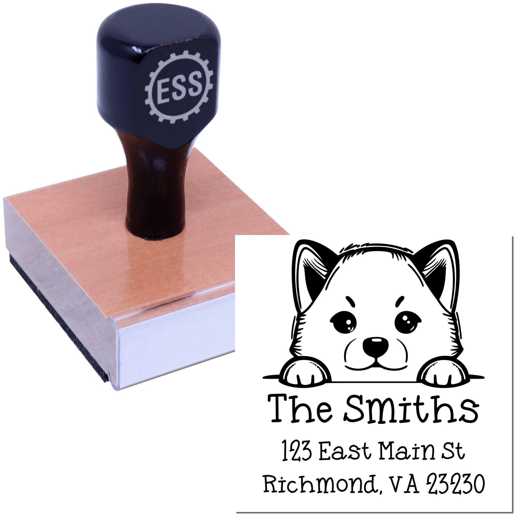 Wood Handle Shiba Inu Puppy Personalized Custom Return Address Stamp - Engineer Seal Stamps