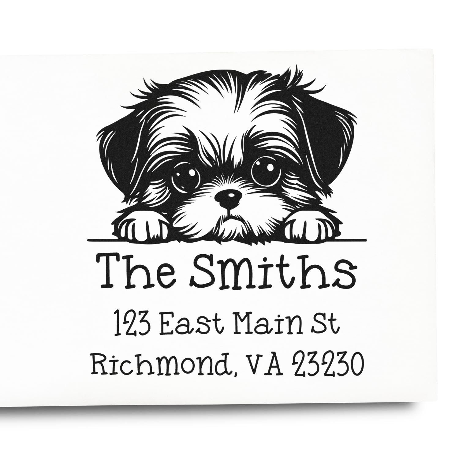 Wood Handle Shih Tzu Puppy Personalized Name and Address Stamp - Engineer Seal Stamps