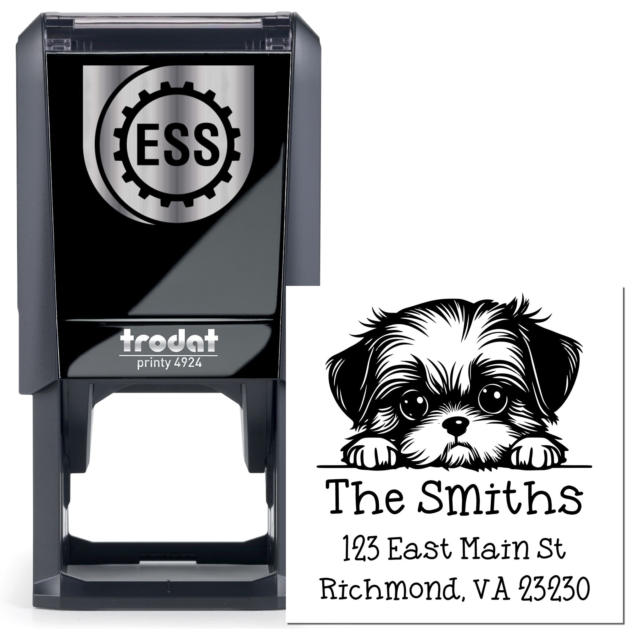 Self-Inking Shih Tzu Peeking Puppy Customized Custom Return Address Stamp - Engineer Seal Stamps