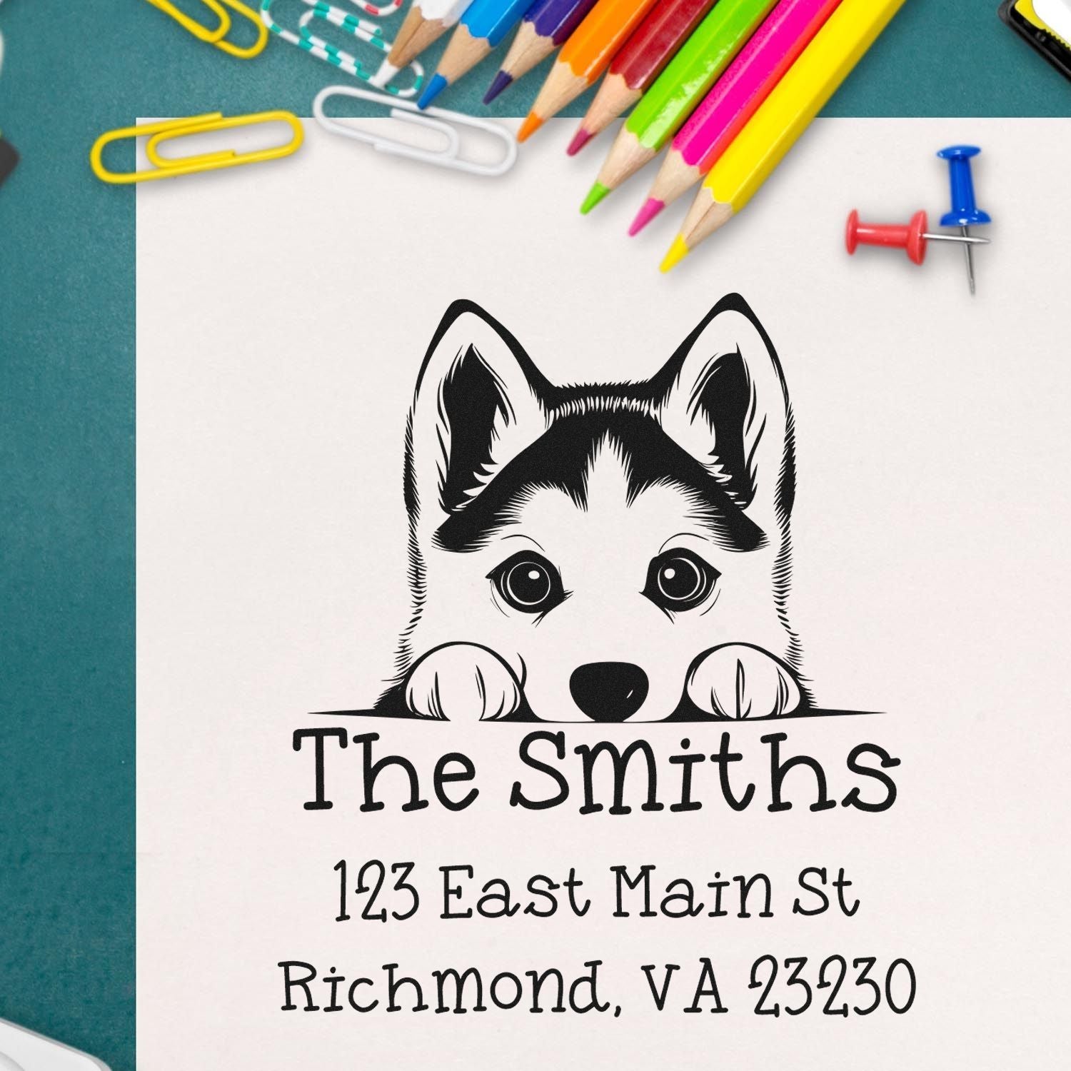 Slim Siberian Husky Custom Address Stamp - Engineer Seal Stamps