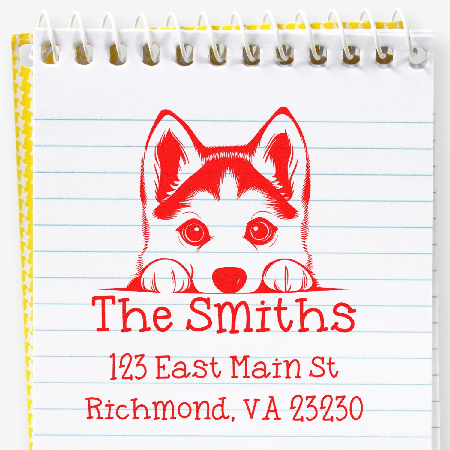 Self-Inking Siberian Husky Peeking Puppy Customized Name and Address Stamp - Engineer Seal Stamps