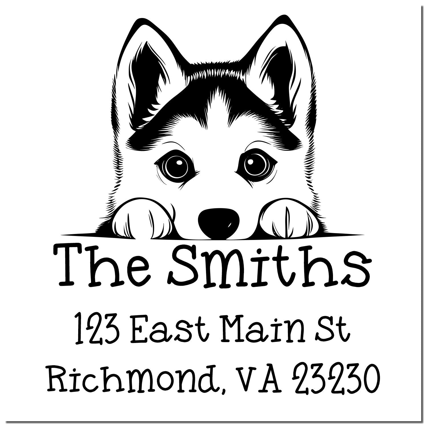 Wood Handle Siberian Husky Puppy Personalized Refillable Address Stamp - Engineer Seal Stamps