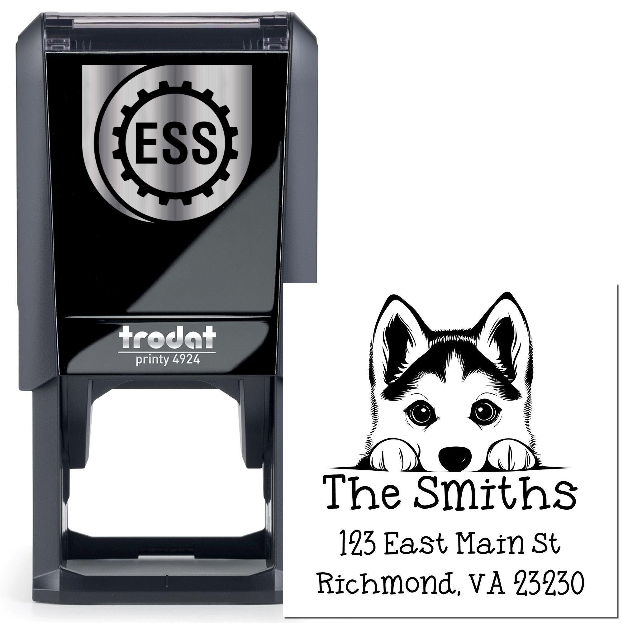 Self-Inking Siberian Husky Peeking Puppy Customized Name and Address Stamp - Engineer Seal Stamps
