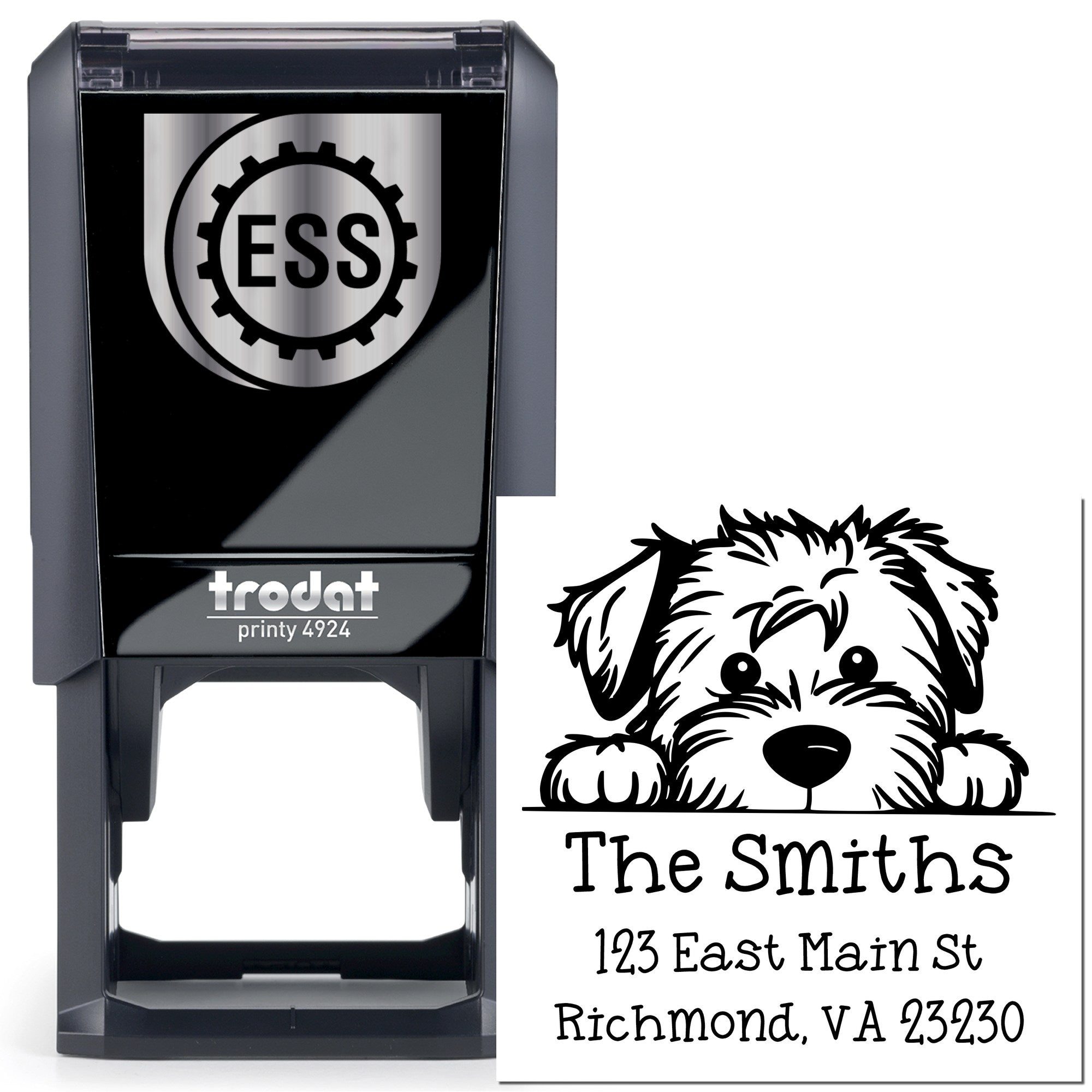 Self-Inking Soft Coated Wheaten Terrier Peeking Puppy Customized Refillable Address Stamp - Engineer Seal Stamps